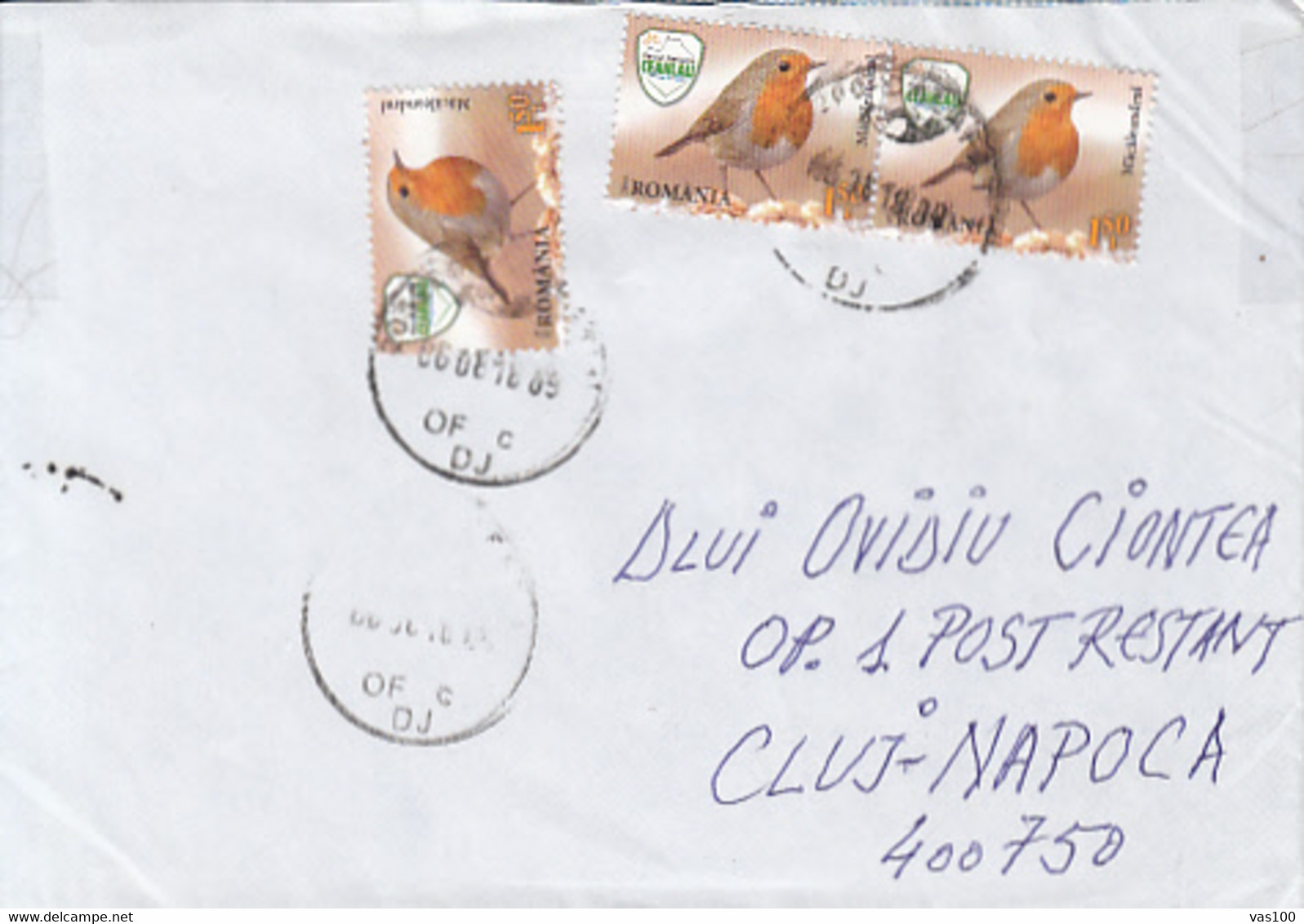 EUROPEAN ROBIN STAMPS ON COVER, 2018, ROMANIA - Brieven En Documenten