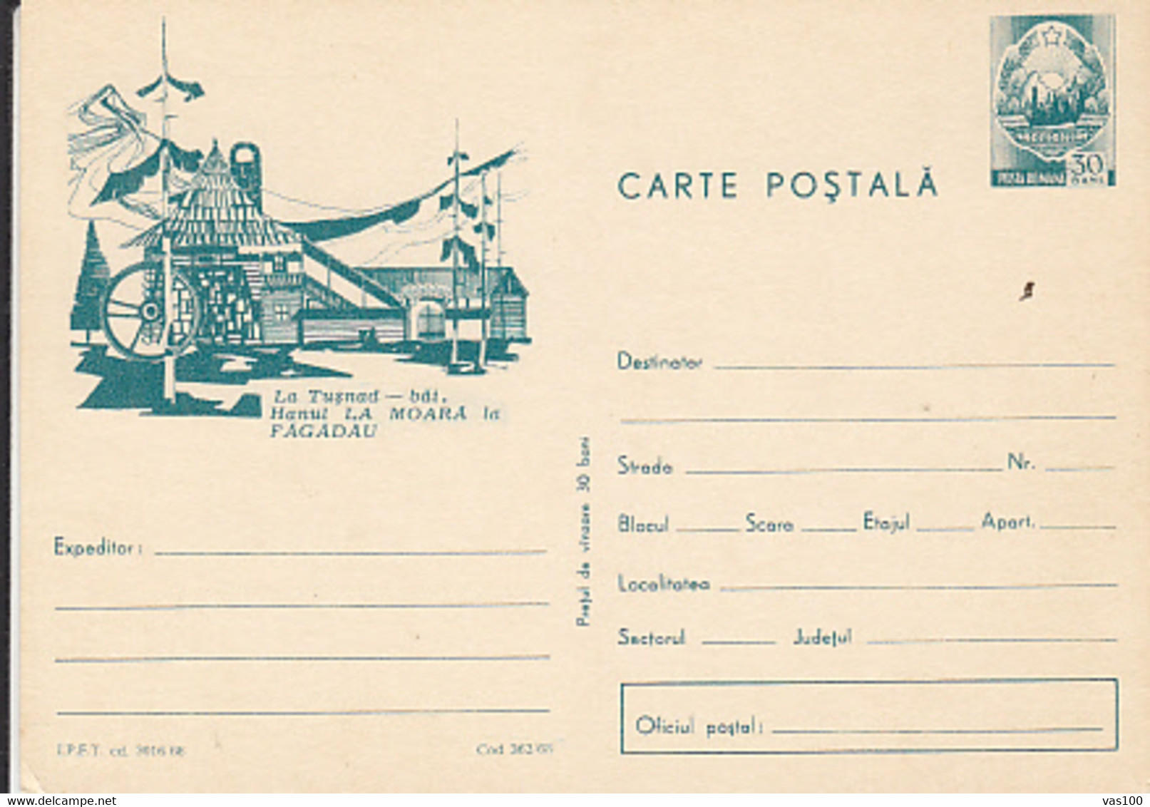 TOURISM, TUSNAD BAI- FAGADAU MILL INN, PC STATIONERY, ENTIER POSTAL, 1968, ROMANIA - Autres & Non Classés