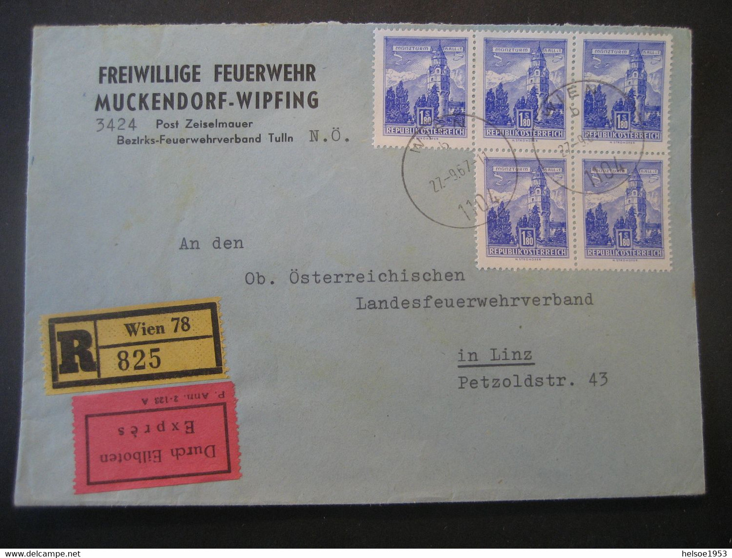 Österreich 1967- Reco Express Feuerwehr-Brief Mit MeF Der MiNr. 1048 Gelaufen Nach Linz - Cartas & Documentos