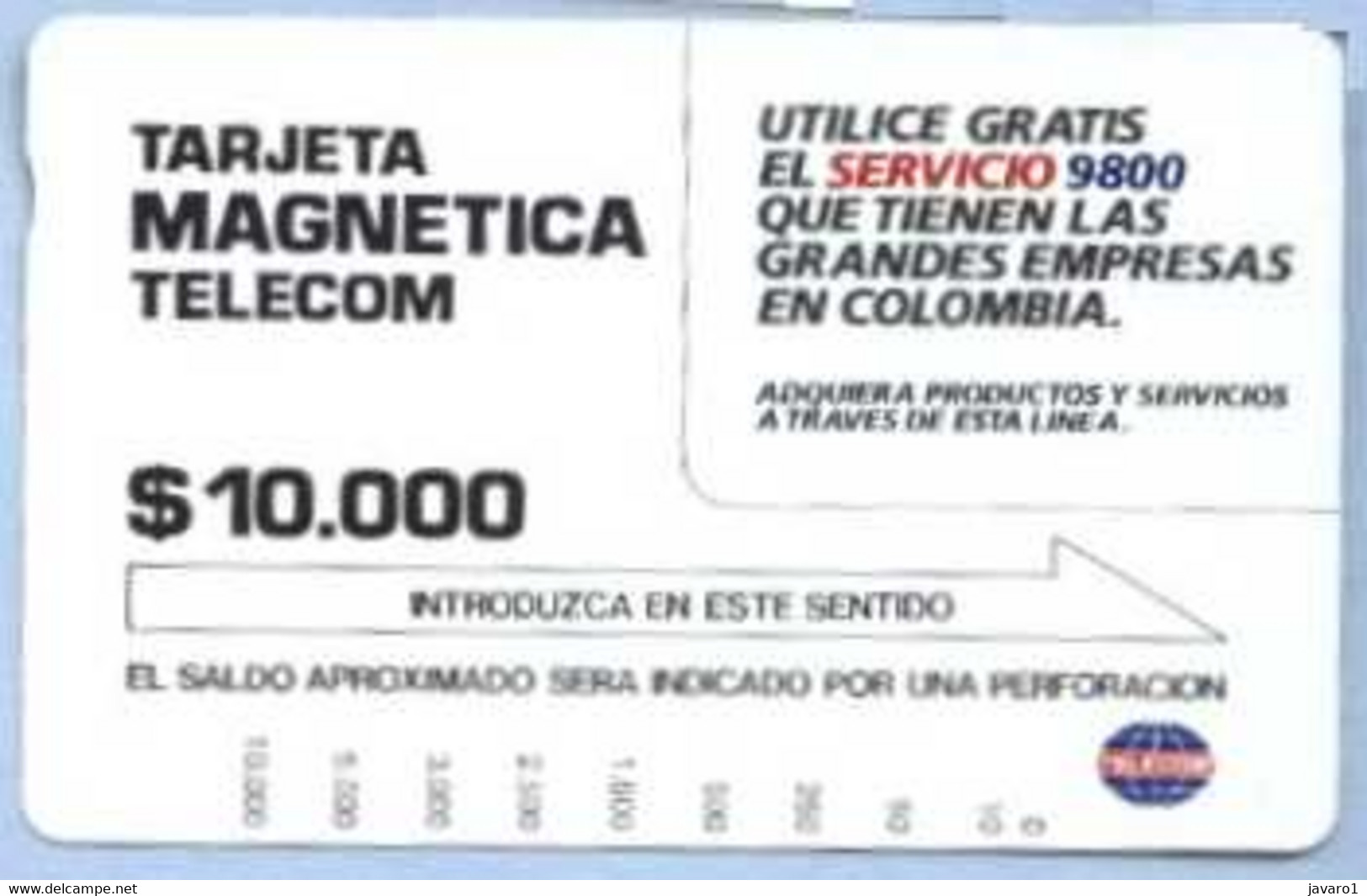 COLOMBIA : COLMT09 $10000 Utilice Gratis El Servicio 9800 USED - Colombia