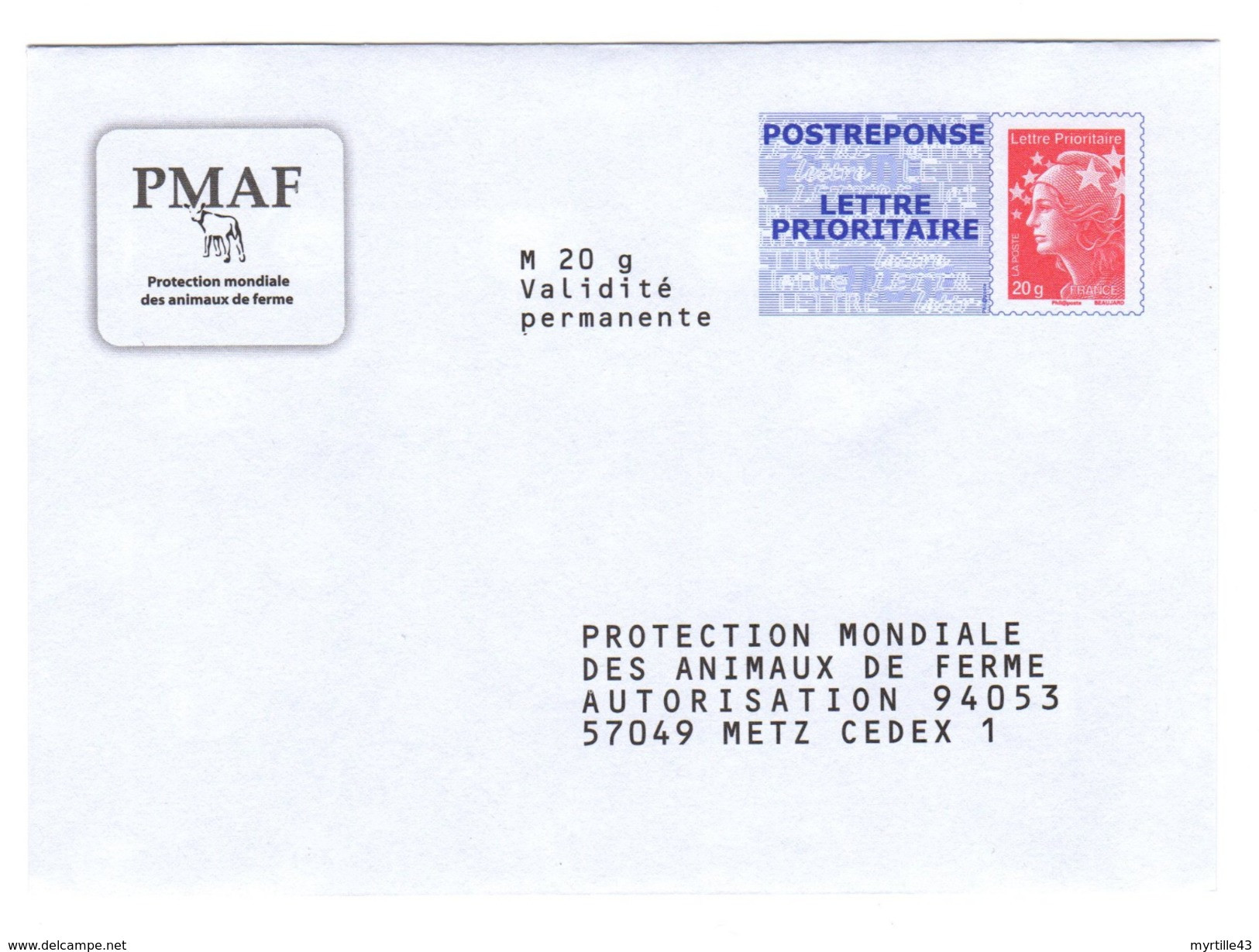 PAP Réponse PMAF - Protection Mondiale Des Animaux De La Ferme - Neuf - N° 12A308 - Prêts-à-poster: Réponse /Beaujard