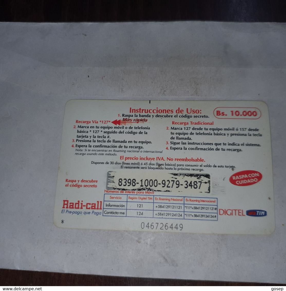 Bolivia-autorecarqo-(25)-(bs.10.000)-(8398-1000-9279-3487)-used Card+1card Prepiad Free - Bolivien