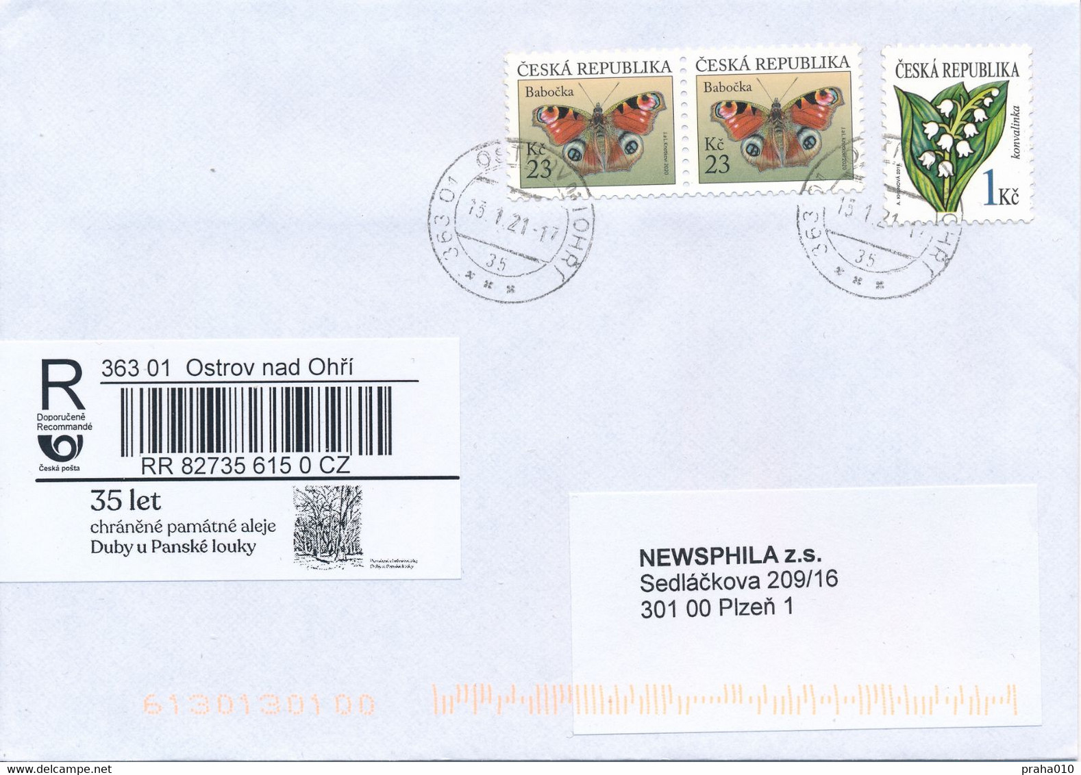 Czech Rep. / Comm. R-label (2021/01) Ostrov Nad Ohri: 35 Years Of Protected Memorial Oak (Quercus Robur) Alleys (X0001) - Brieven En Documenten