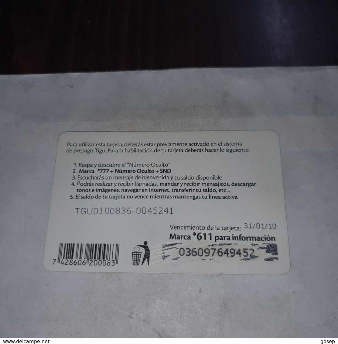 Bolivia-internet Movil Tigo-(27)-(100l)-(036097649452)-used Card+1card Prepiad Free - Bolivia