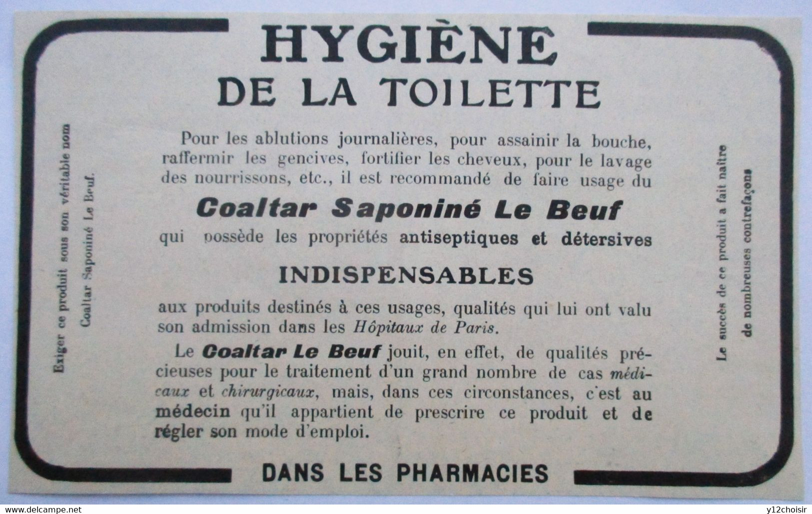 PUB 1920 HYGIENE DE LA TOILETTE COALTAR SAPONINE LE BEUF MEDECIN PHARMACIES PHARMACIE - Produits De Beauté