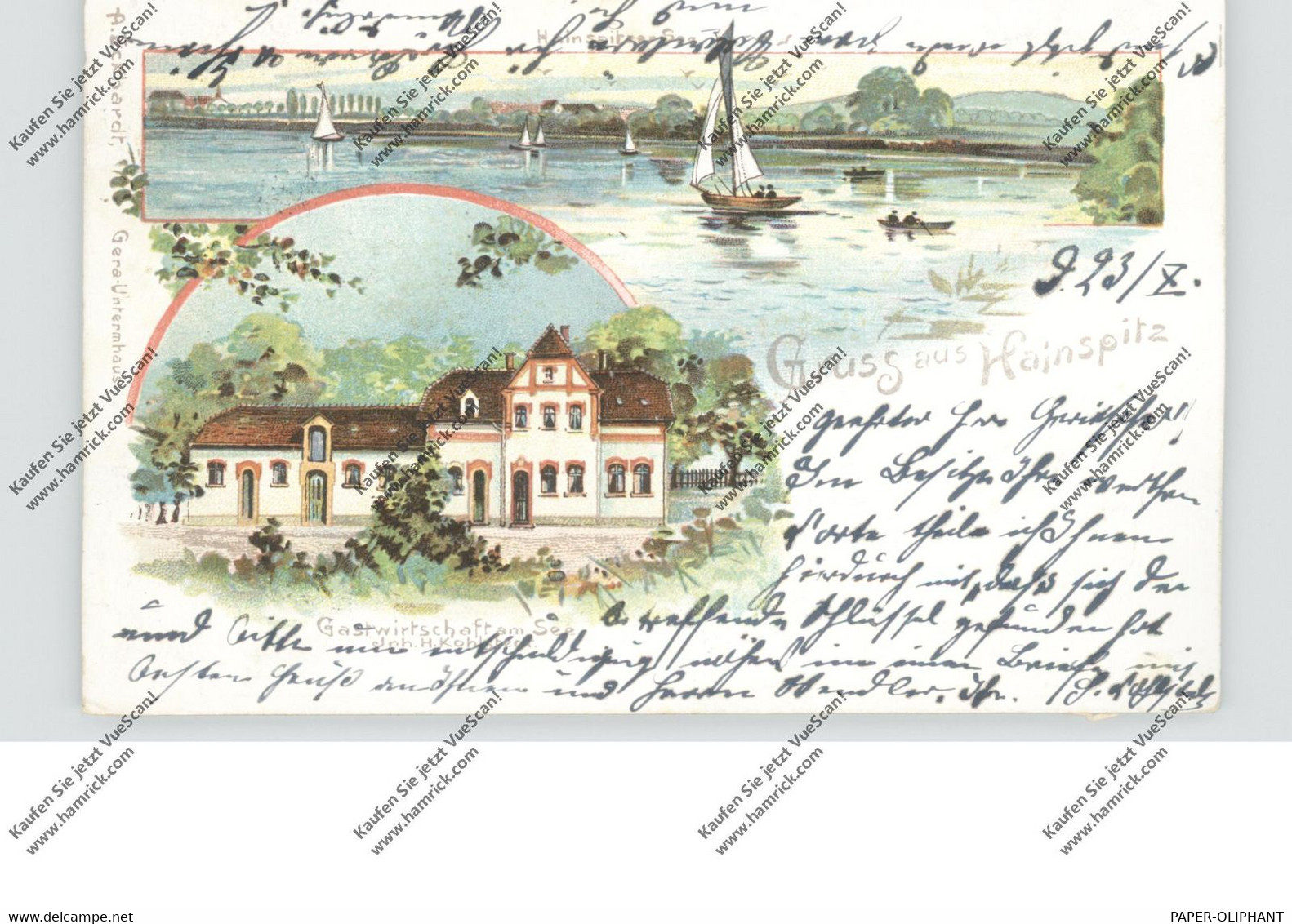 0-6521 HAINSPITZ, Lithographie, Gastwirtschaft Am See, Druckstelle - Eisenberg