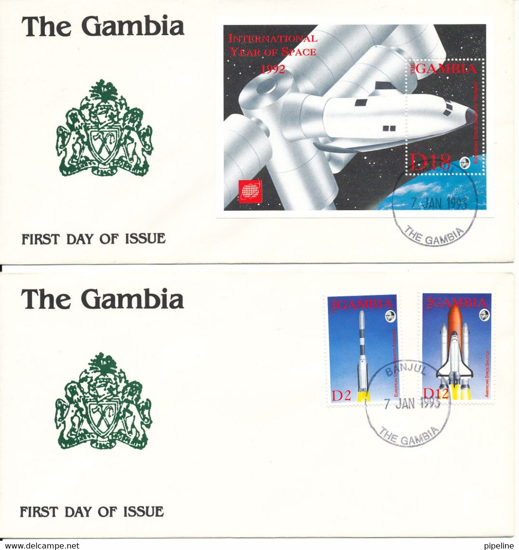 Gambia FDC 7-1-1993 SPACE Set Of 2 Stamps And A Minisheet On 2 Covers With Cachet - Afrika