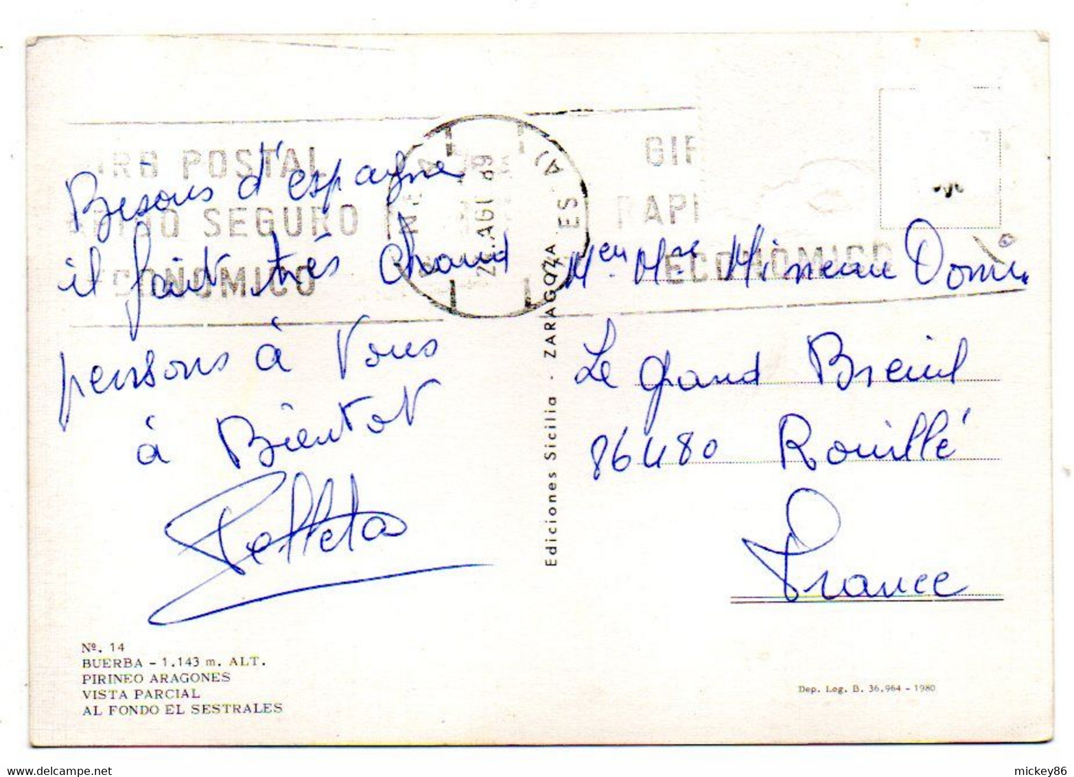 Espagne -- FANLO -1989 -- Buerba ..Vista Parcial  Al Fondo El Sestrales......carte Toilée........à Saisir - Huesca