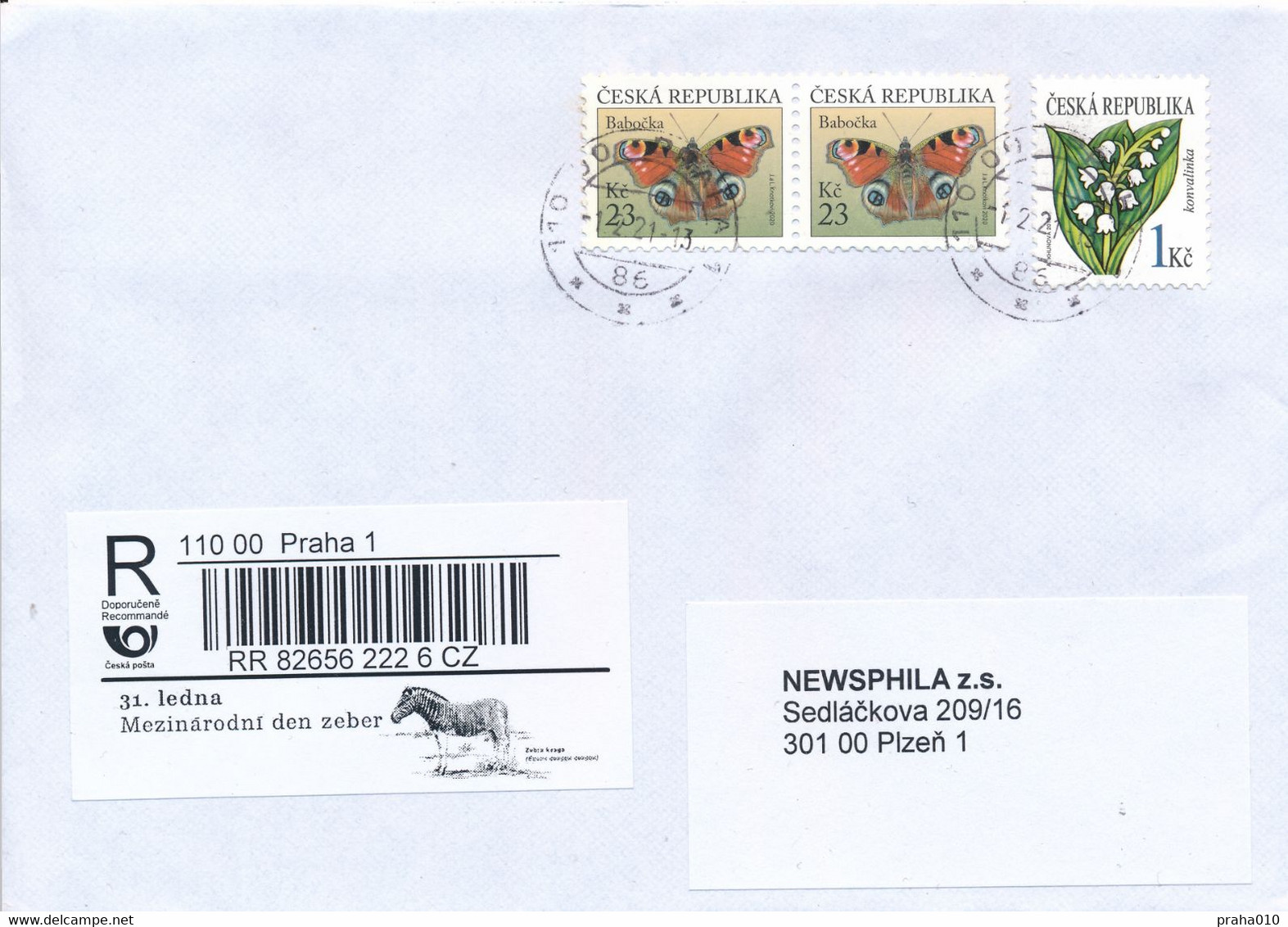 Czech Rep. / Comm. R-label (2021/04) Praha 1: 31.01. International Day Of Zebras (Equus Quagga Quagga) (X0028) - Cartas & Documentos
