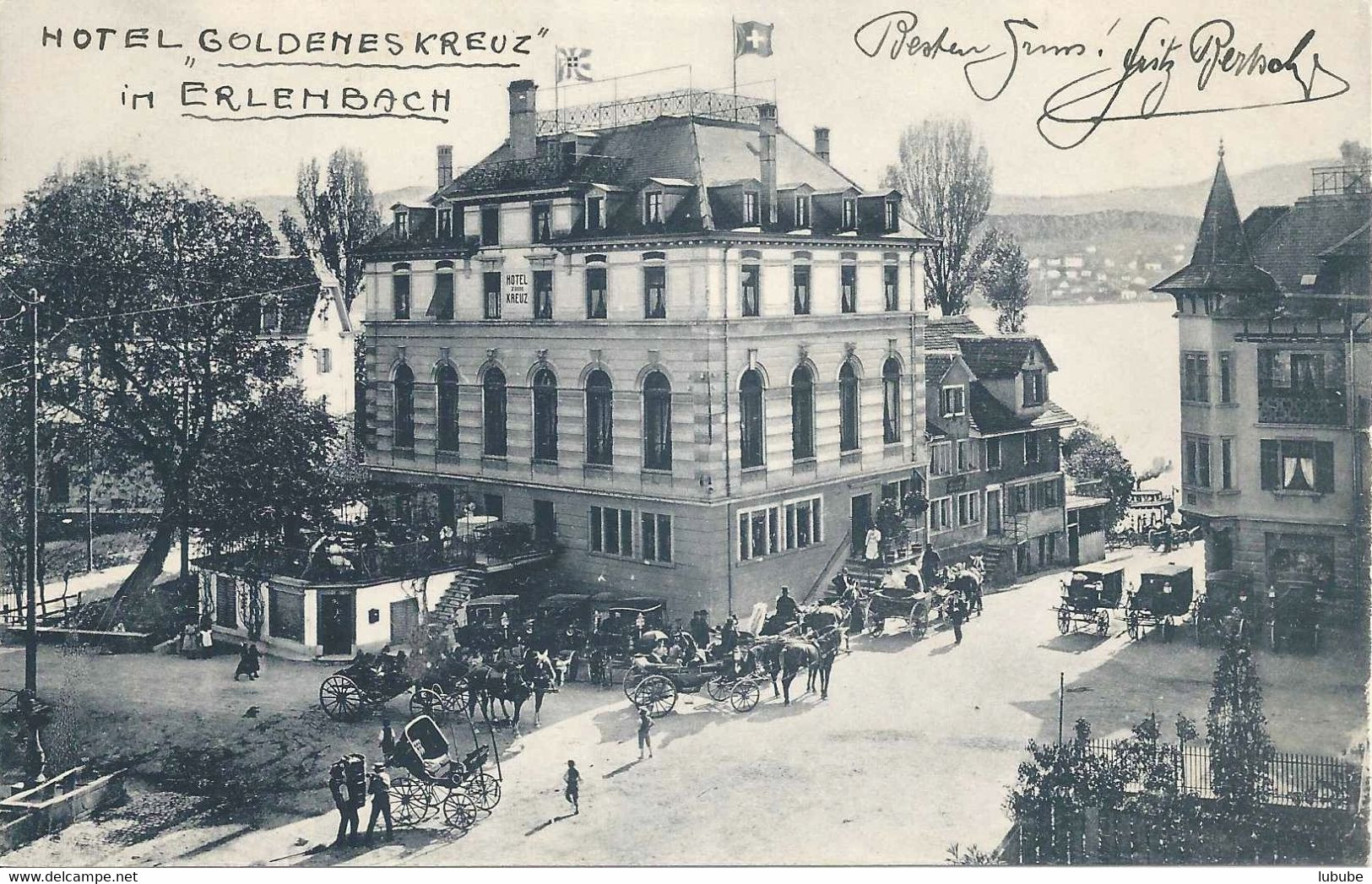 Erlenbach - Hotel Goldenes Kreuz Mit Kutschen        1909 - Erlenbach