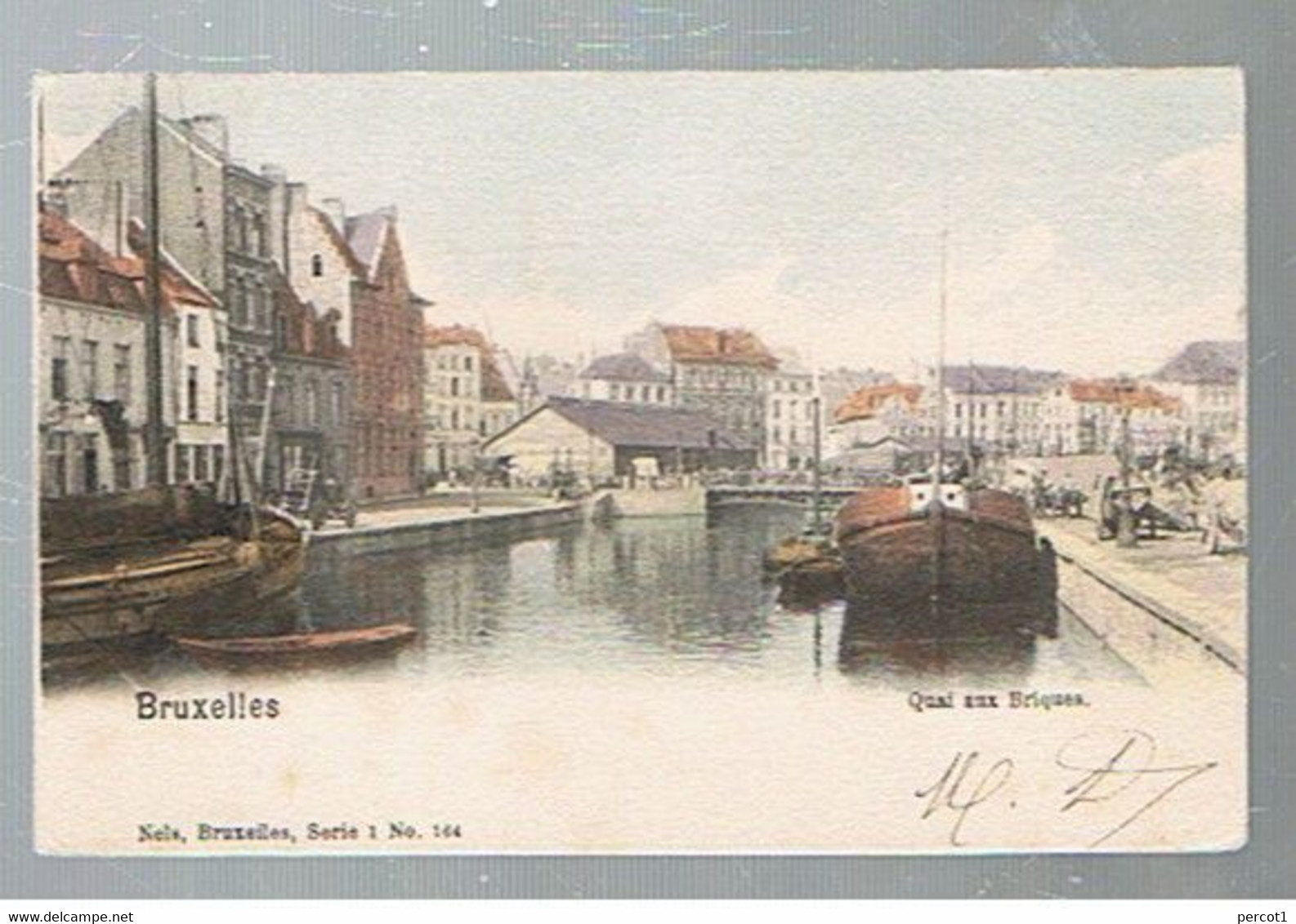 JM17.02 / CPA /  BRUXELLES - LE QUAI AUX BRIQUES  ( Colorisée - Péniches ) - Navigazione