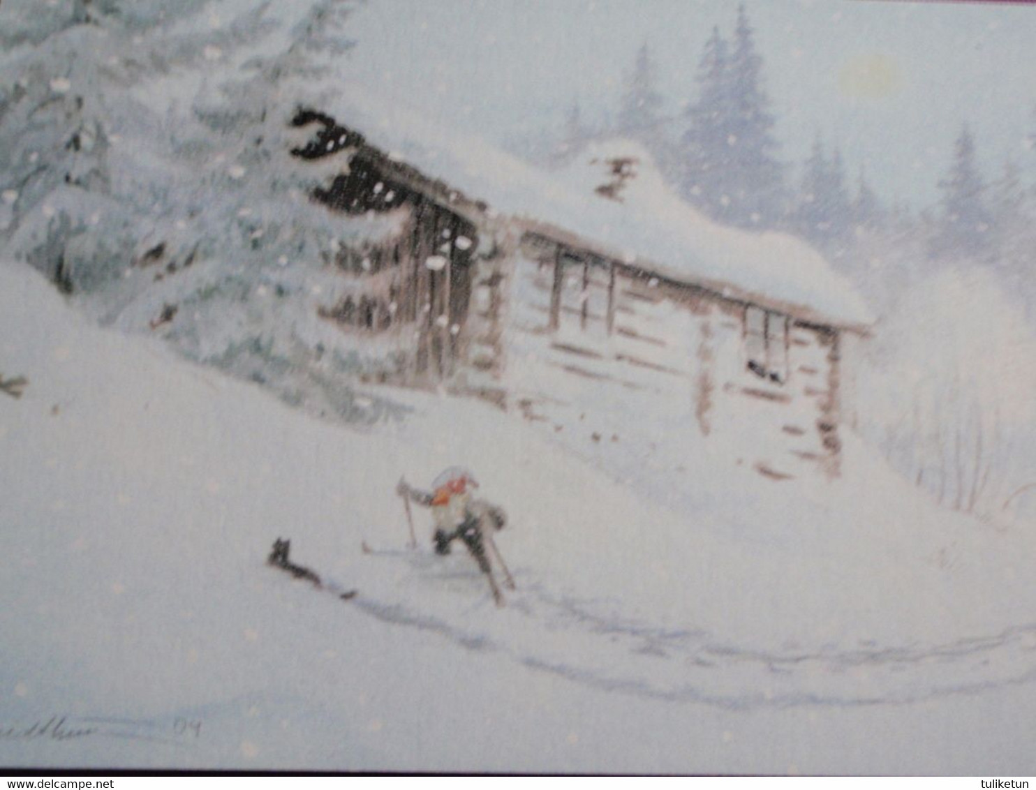 Elf - Gnome - Brownie Skiing Up The Hill With A Cat - Kjell E. Midthun - Andere & Zonder Classificatie