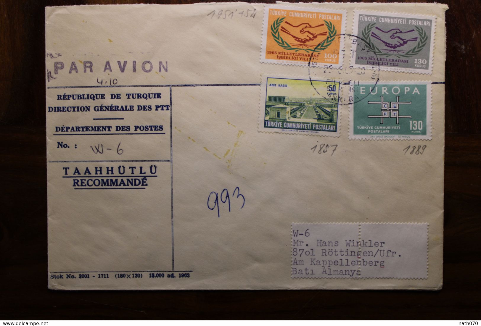 1963 Turquie Türkei Air Mail Cover Enveloppe Recommandé Par Avion Allemagne Europa - Brieven En Documenten