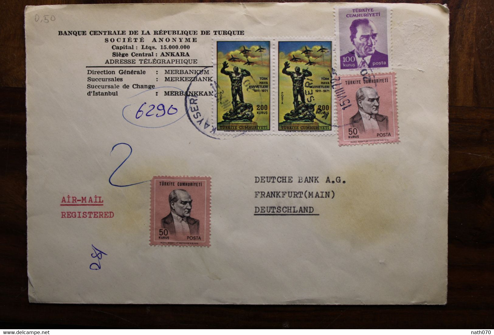 1972 Turquie Türkei Air Mail Cover Enveloppe Recommandé Par Avion Allemagne Turkiye - Covers & Documents