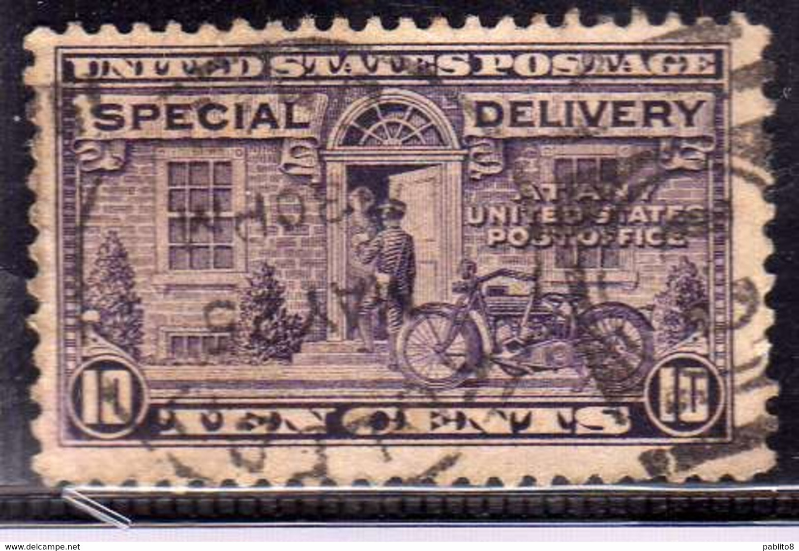 USA STATI UNITI 1922 SPECIAL DELIVERY POSTMAN AND MOTORCYCLE CENT 10c USED USATO OBLITERE' - Espressi & Raccomandate