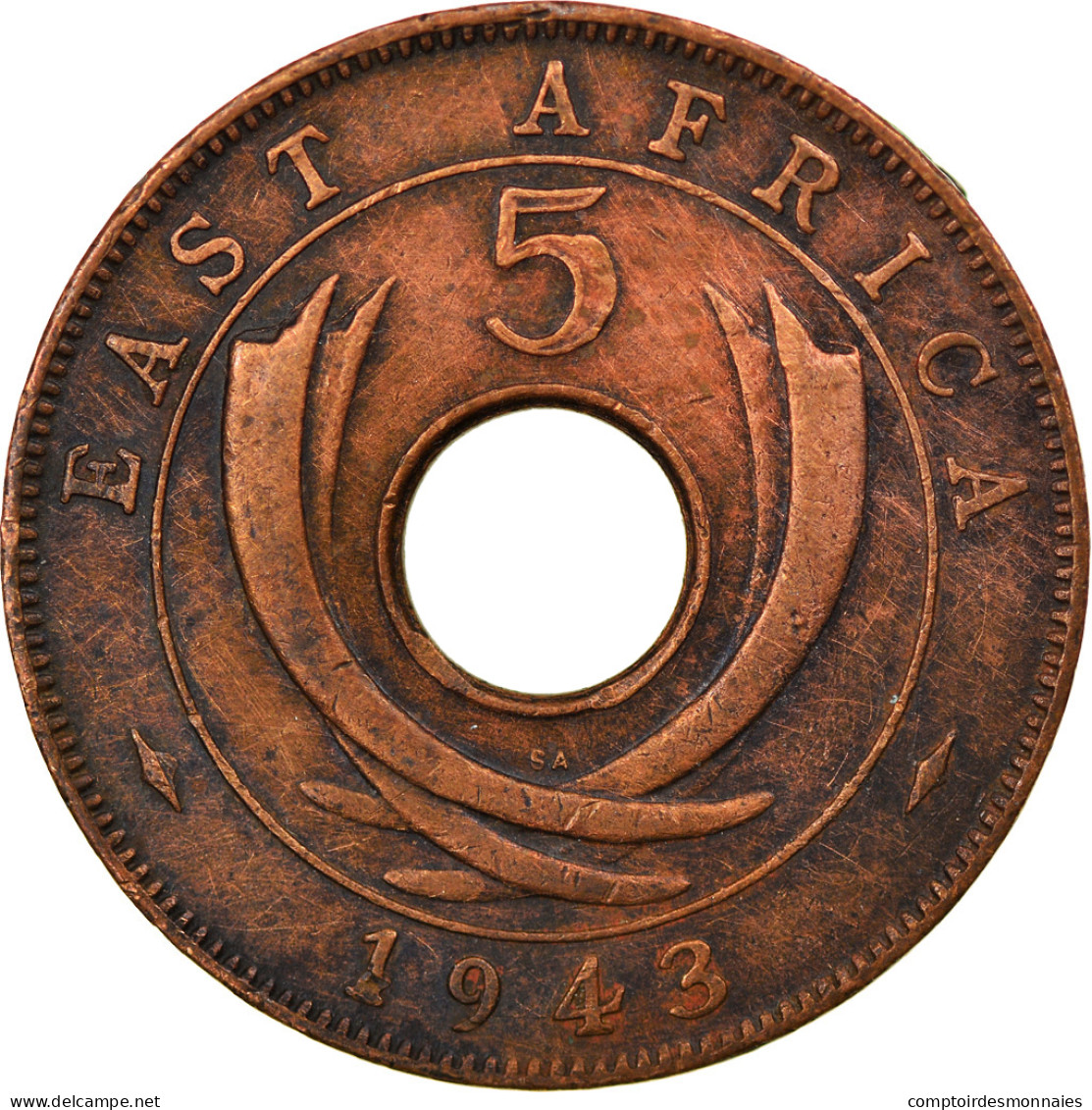Monnaie, EAST AFRICA, George VI, 5 Cents, 1943, TTB, Bronze, KM:25.2 - British Colony