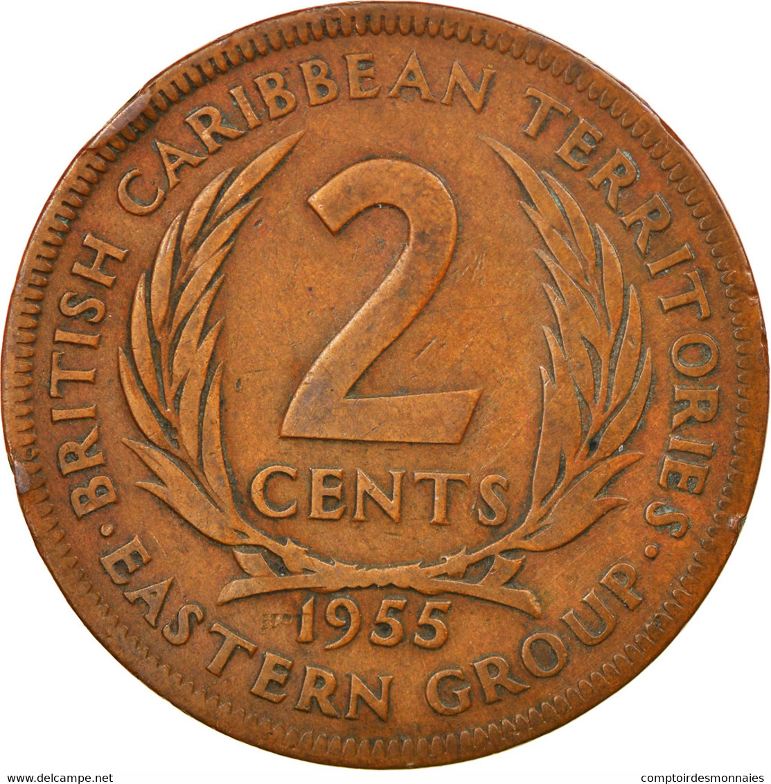 Monnaie, Etats Des Caraibes Orientales, Elizabeth II, 2 Cents, 1955, TB+ - Caraïbes Orientales (Etats Des)