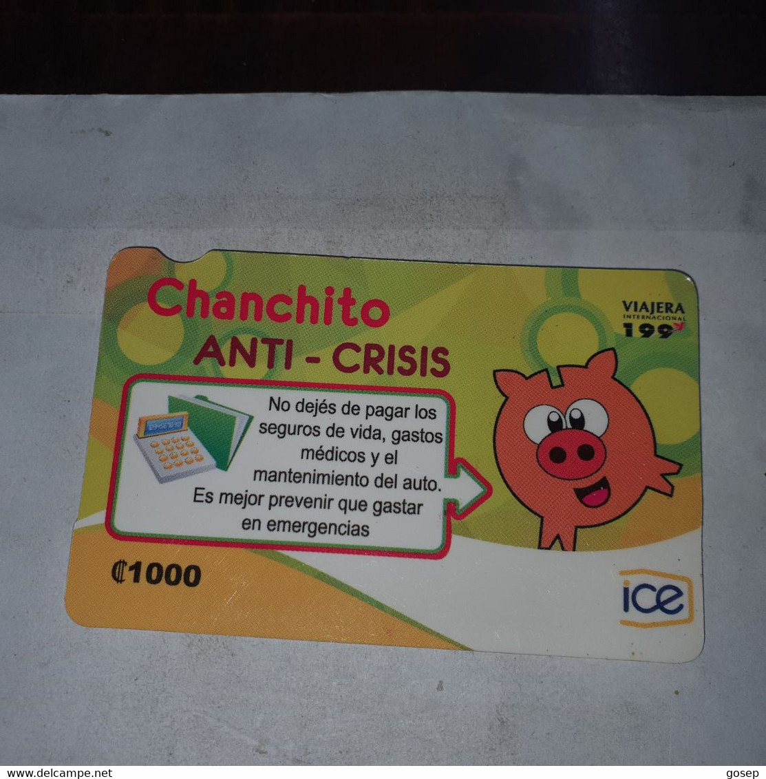 Costa Rica-chanchito-(22)-(130-778-560-580)-(c1000)-(tirage-1.000.000)-used Card - Costa Rica