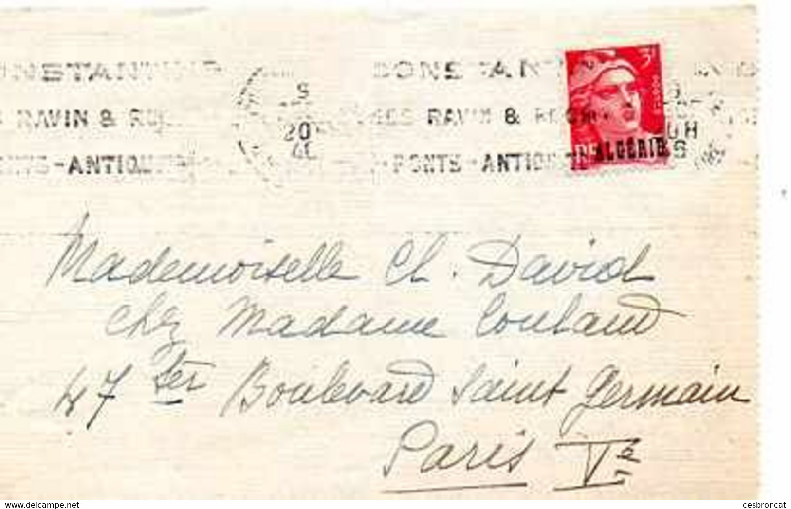 C 9  1946 Lettre Gandon Surchargée Algérie Constantine - Covers & Documents