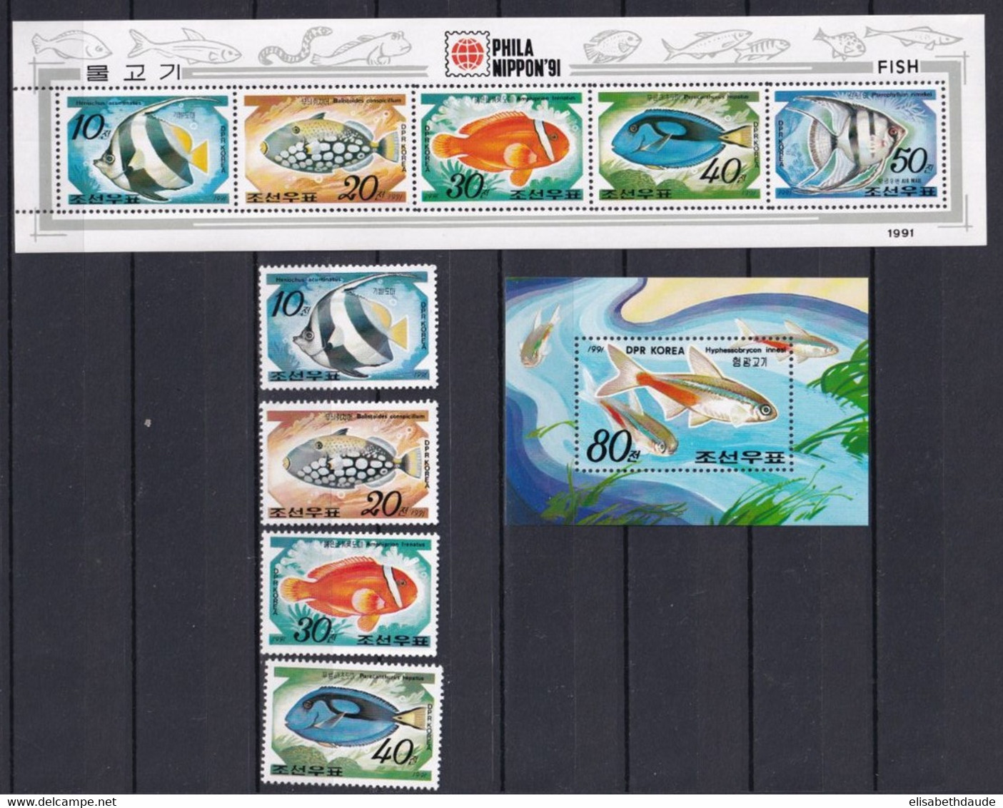 KOREA - FAUNE / POISSONS - 1991 - SERIE COMPLETE YVERT N° 2239/2242 + BLOCS 84 + 87 ** MNH - Corée Du Nord