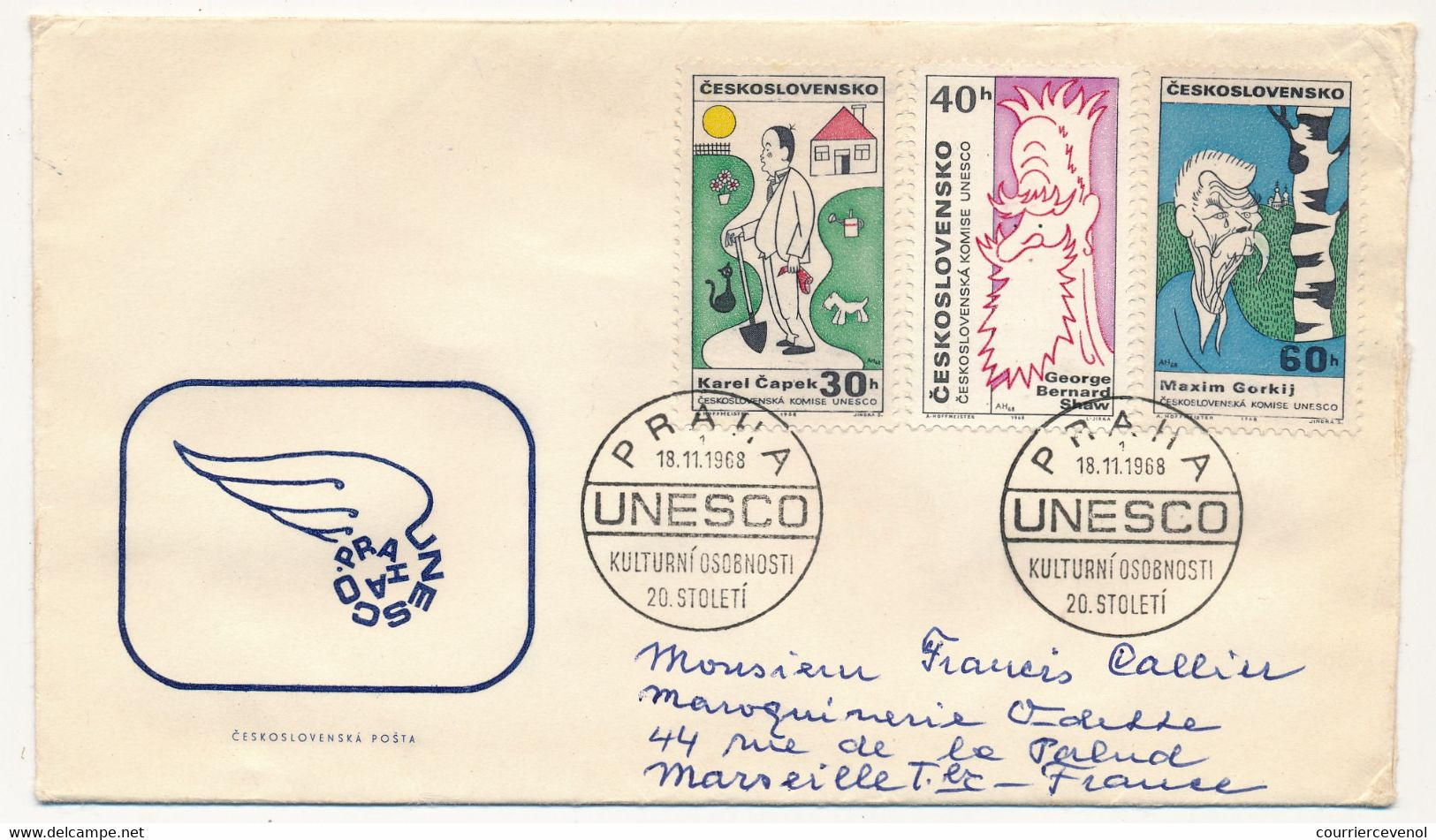 TCHECOSLOVAQUIE - 3 Enveloppes FDC - Série UNESCO - 7 Valeurs - 18/11/1968 PRAGUE - FDC