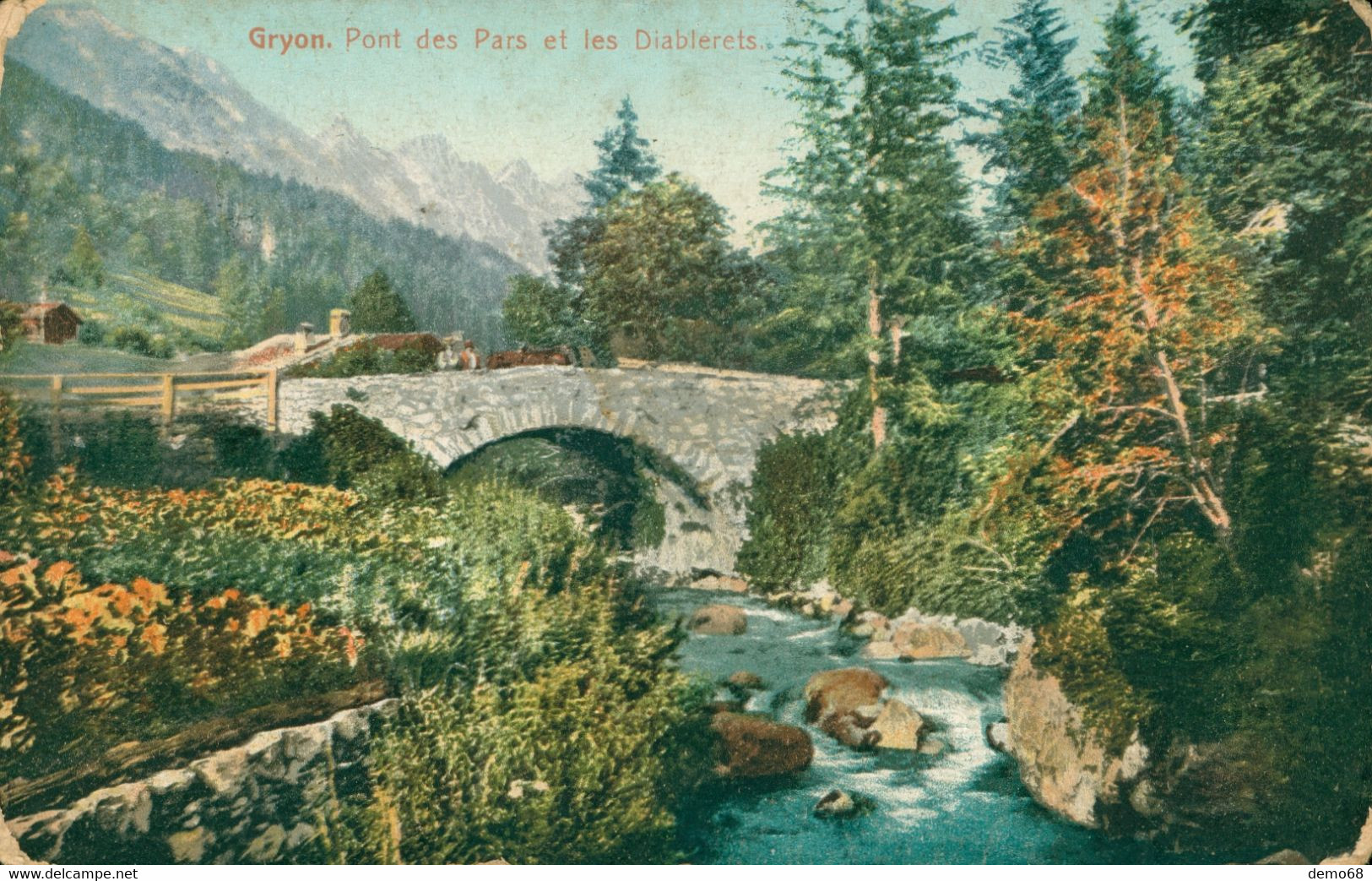 Gryon Pont Des Parts Et Les Diablerets VD Vaud Suisse Schweiz Svizzera Superbe Litho Rivière Pont Ed Rossier - Gryon