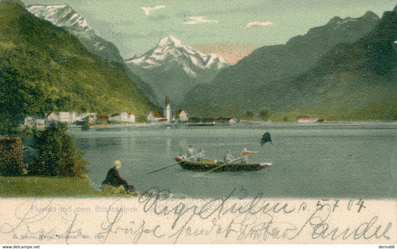 Flüelen Bristenstock Lac Barque UR Uri Suisse Schweiz Svizzera Superbe Litho Carte Précurseur 1904 - Flüelen