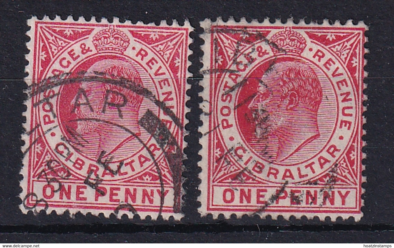 Gibraltar: 1906/11   Edward    SG67    1d    Used (x2) - Gibraltar