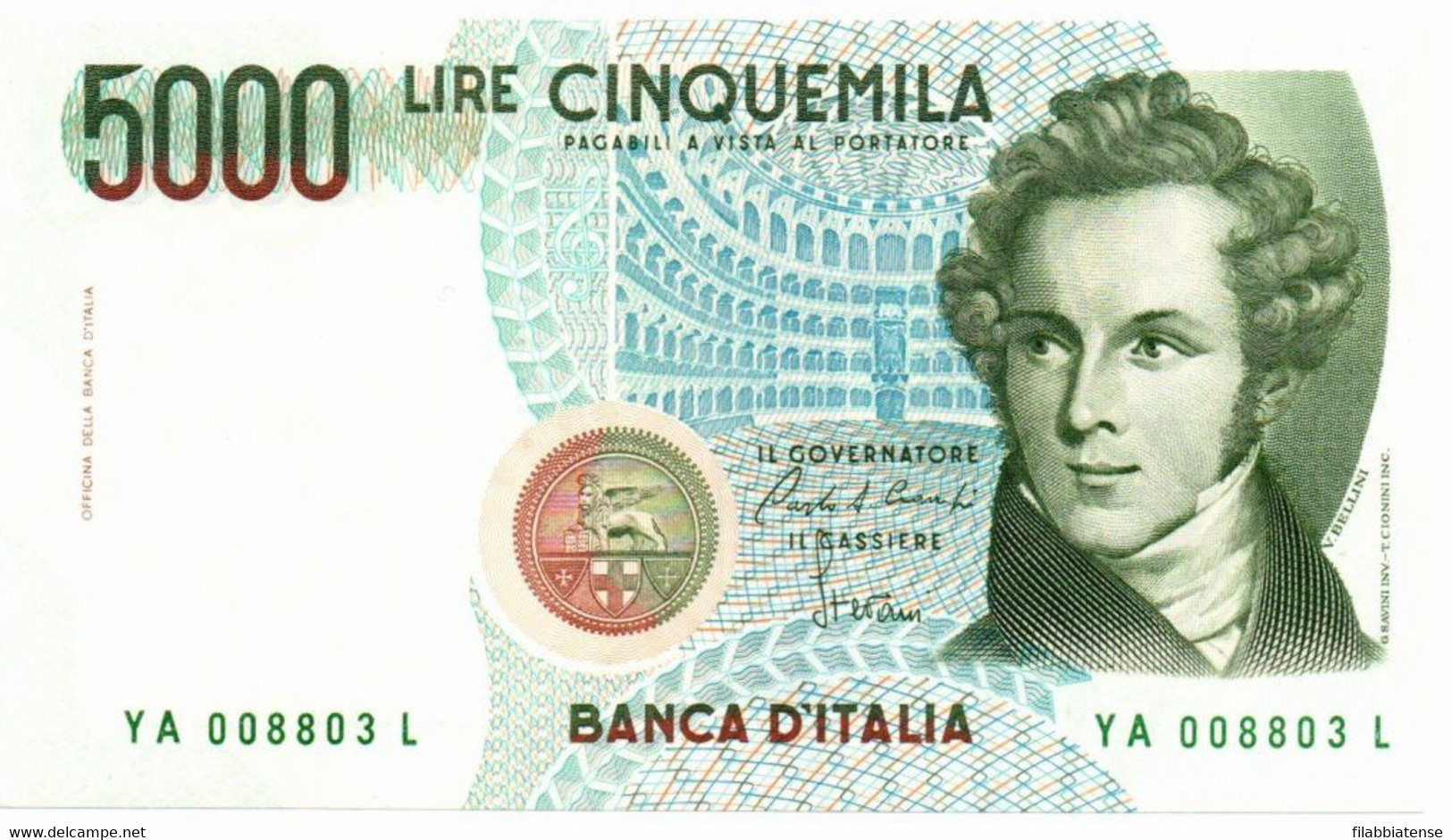 Italia - 5.000 Lire 1985 - Bellini A - Numeri Verdi    ---- - 5.000 Lire