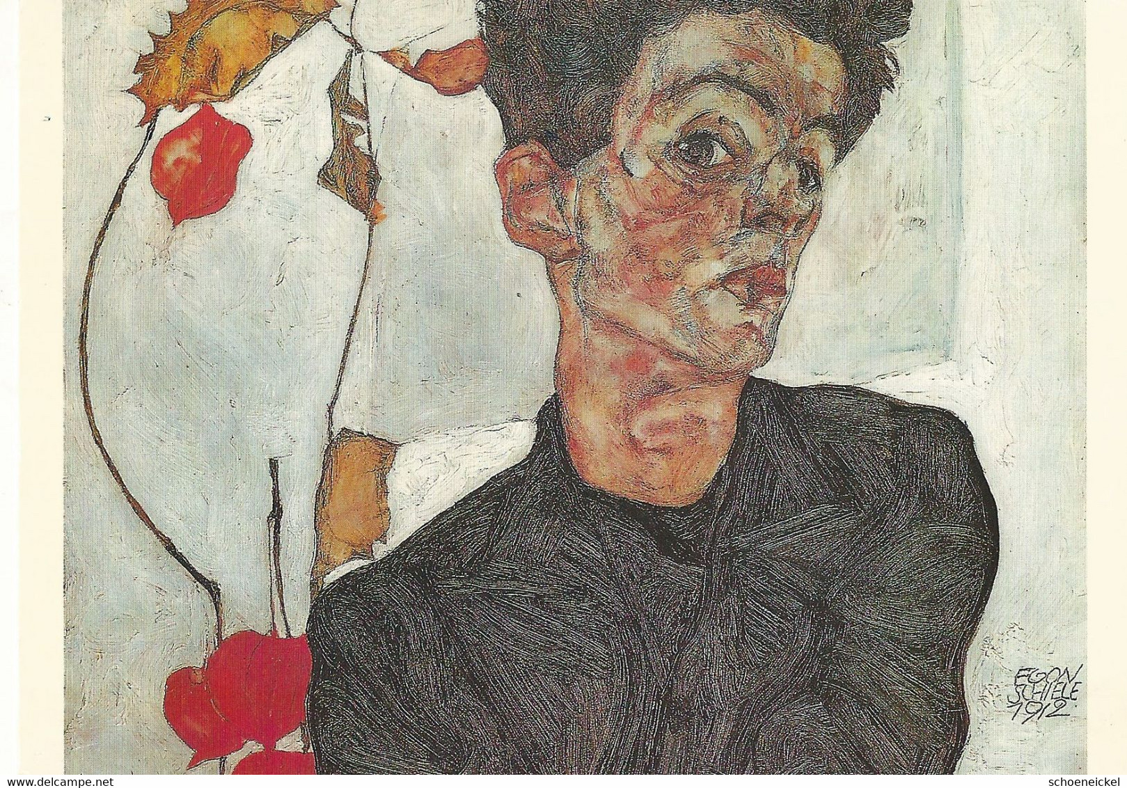 Egon Schiele - Selbstbildnis Mit Chinesischen Laternenfrüchten - Peintures & Tableaux