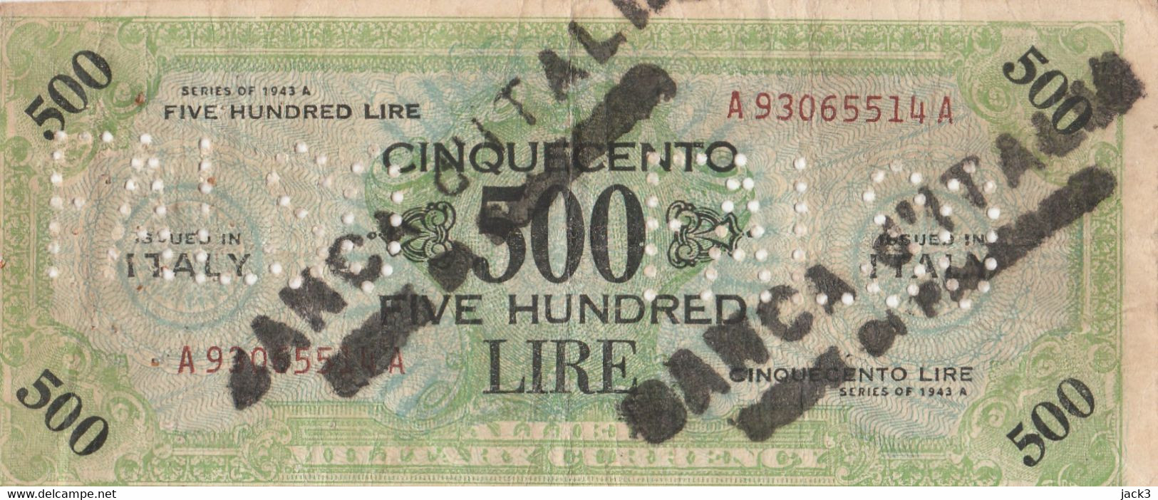 Banconota - 500 Lire - Occupazione Alleata - FALSO - [ 8] Fakes & Specimens