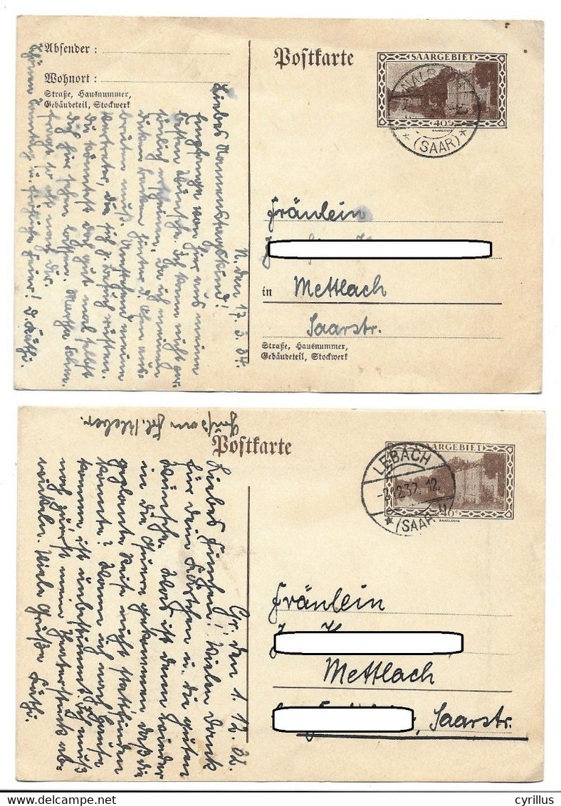 Lot De 3 Entier- Sarre / Saar / Saargebiet - CP 40 Oblitérée En 1932 - Image ARS SACRA Collé Au Recto - Entiers Postaux