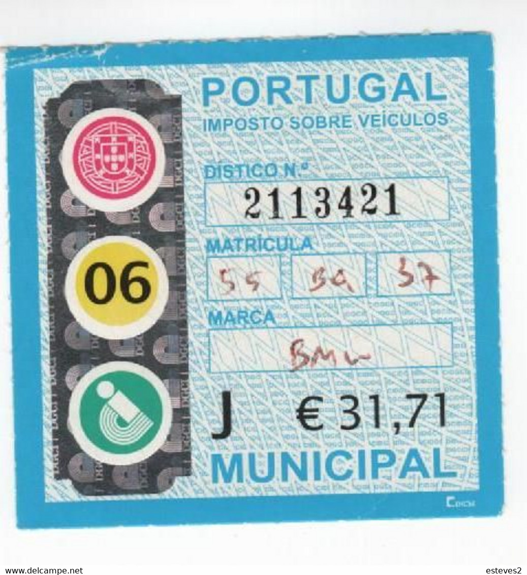 Portugal , 2006 , Car Revenue Stamp , 31,71 €  Tax - Usado