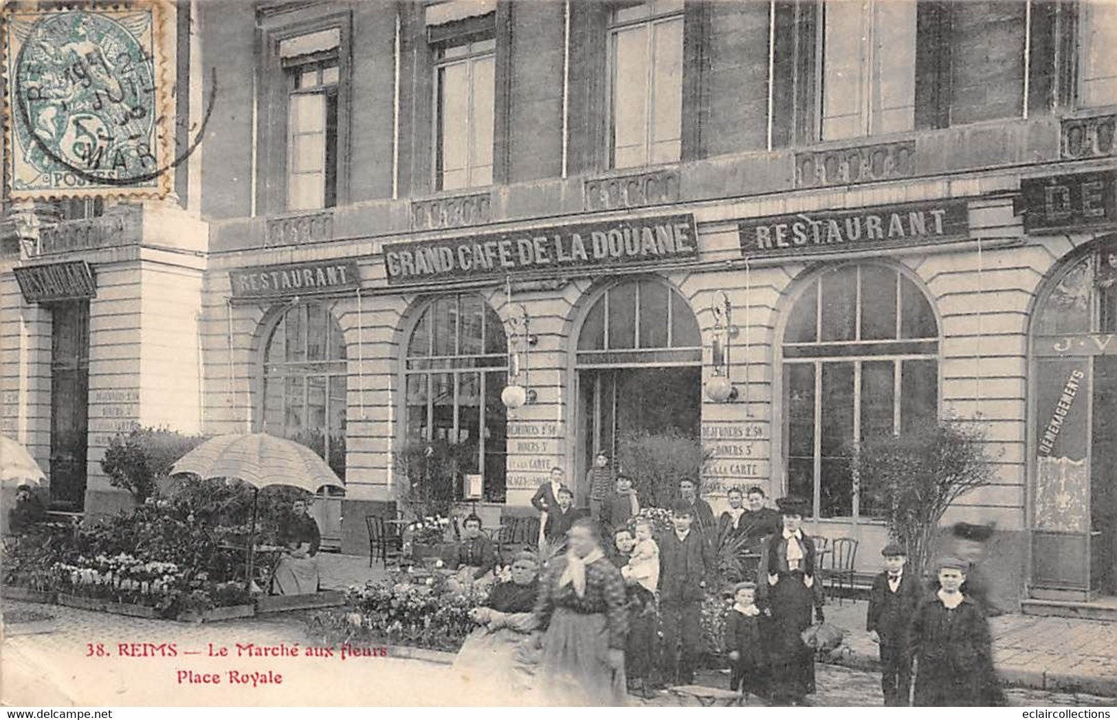 Reims          51          Le Marché  Aux Fleurs  Place Royale. Grand Café De La Douane     N°38     (voir Scan) - Reims