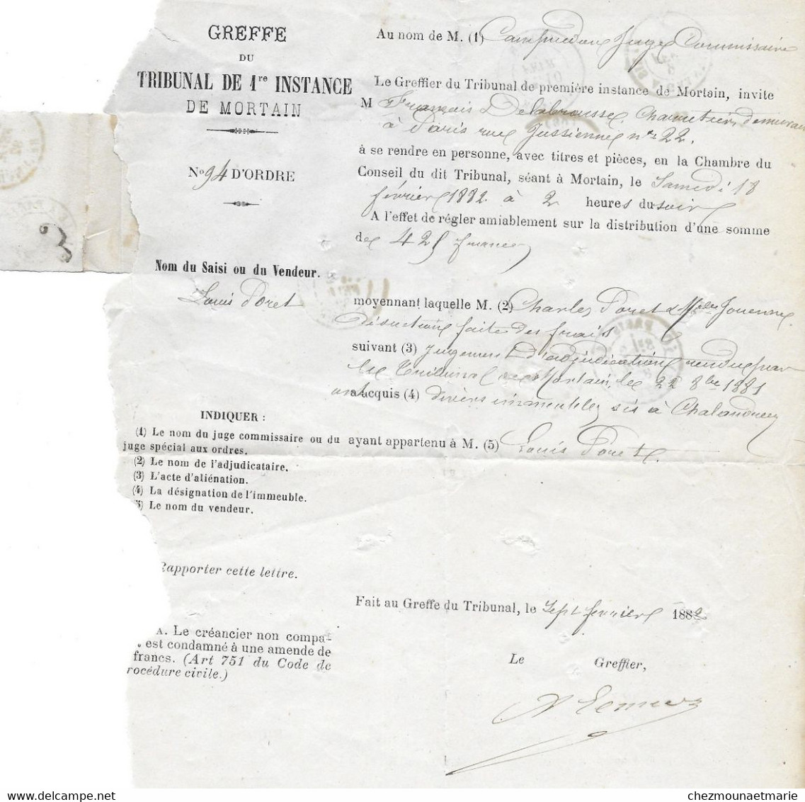 1882 MORTAIN MARQUES CIRCULAIRE CAD CHARGEMENTS ROUGE ET AMBULANTS - CHARGE RETOUR A L ENVOYEUR + TYPE SAGE - 1876-1898 Sage (Tipo II)