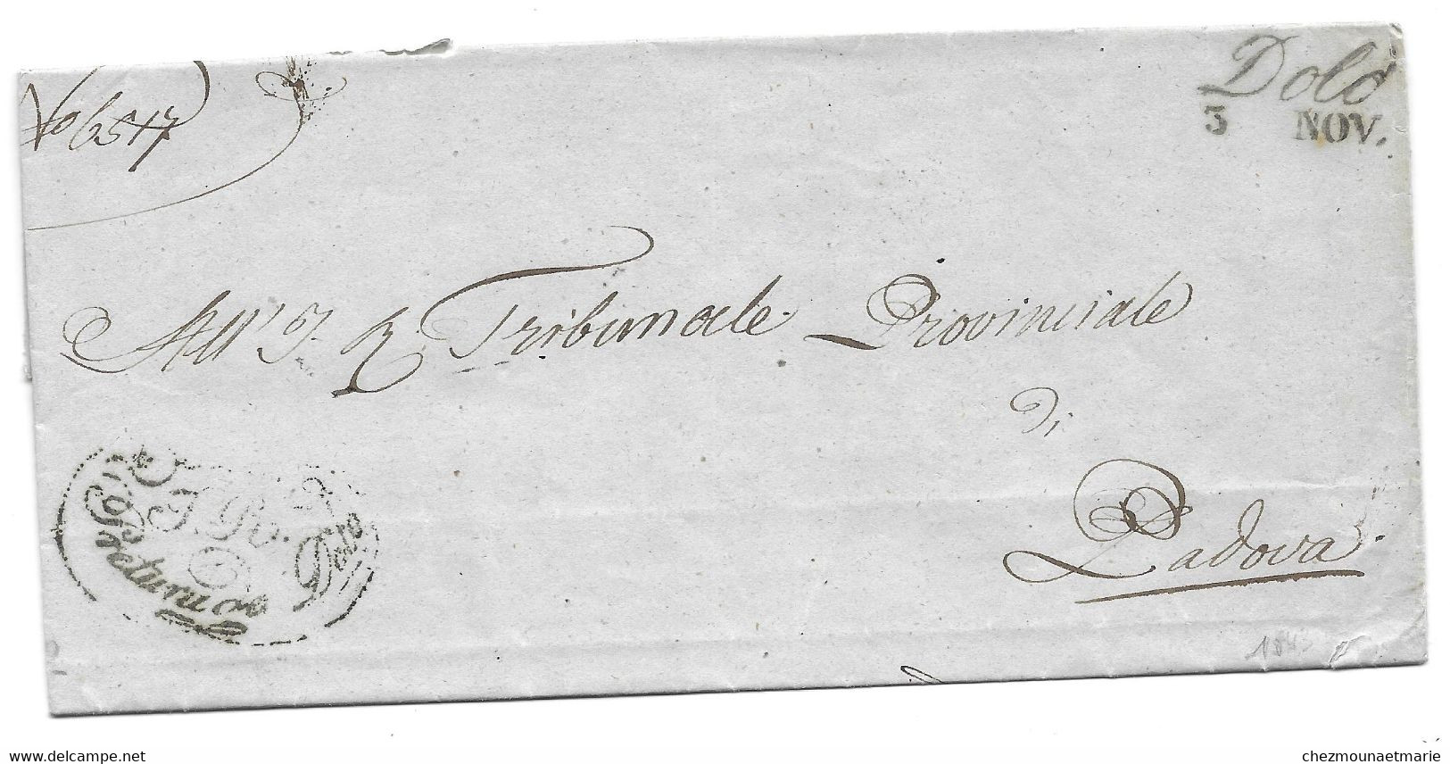 1845 PRETURA DI DOLO (ITALIE) - POUR TRIBUNAL PROVINCIAL DE PADOVA PADOUE - LETTRE MARQUE LINEAIRE POSTALE - Franking Machines (EMA)