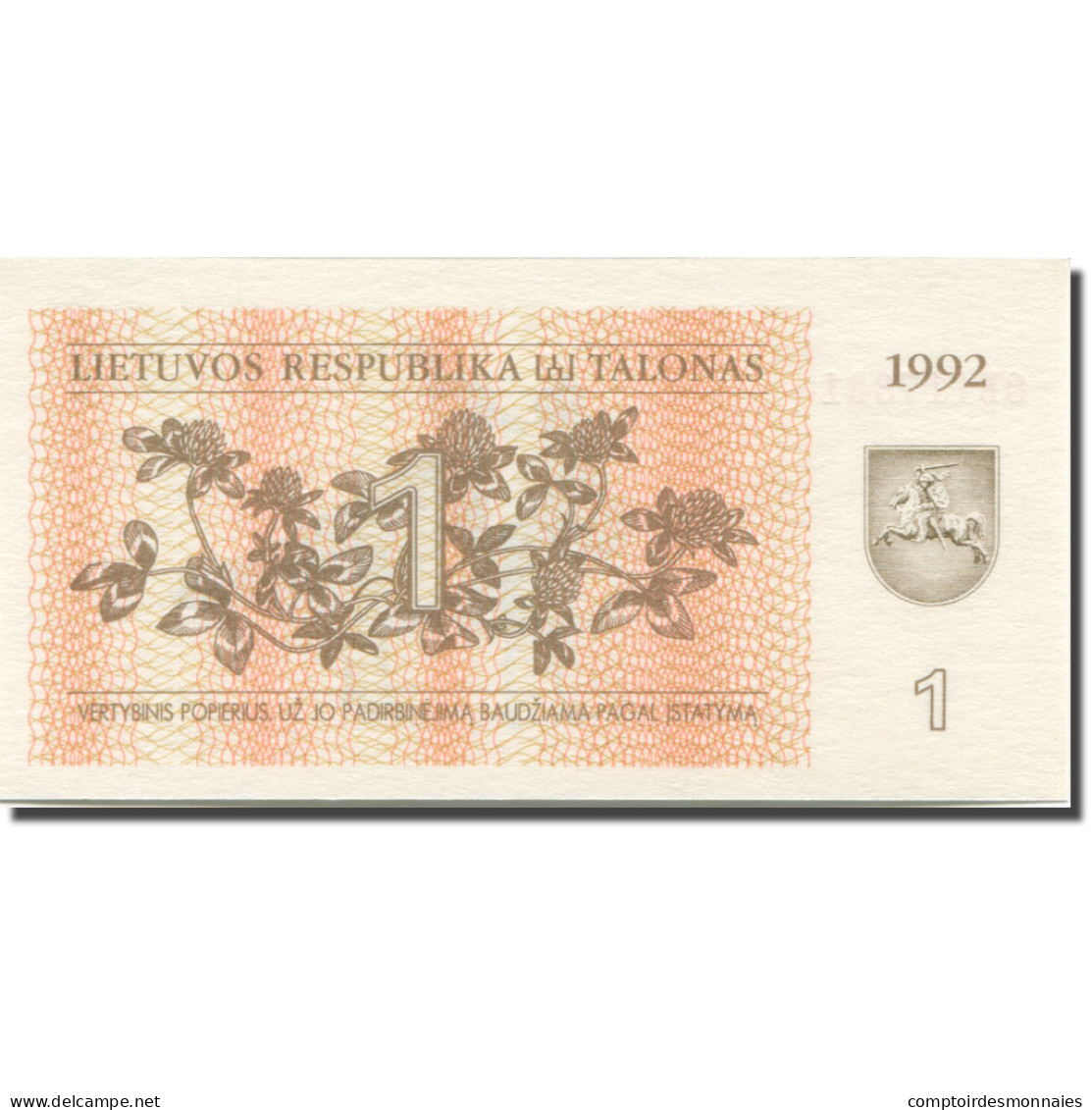 Billet, Lithuania, 1 (Talonas), 1991, KM:39, NEUF - Lithuania