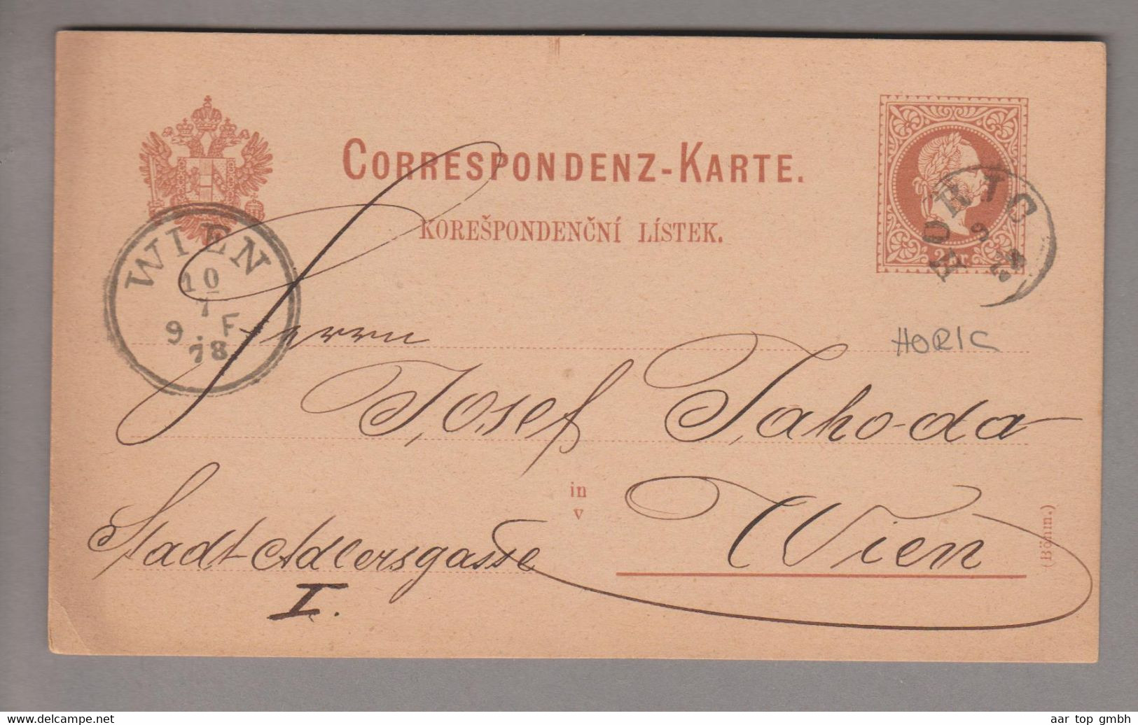 Tschechoslowakei Heimat Horic (Horice Podkronoski) 1878-07-10 Ganzsache Nach Wien - ...-1918 Préphilatélie