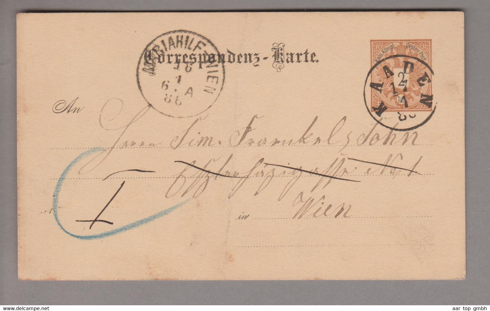 Tschechoslowakei Heimat Kaaden (Kaden) 1886-01-17 Ganzsache Nach Wien - ...-1918 Prephilately