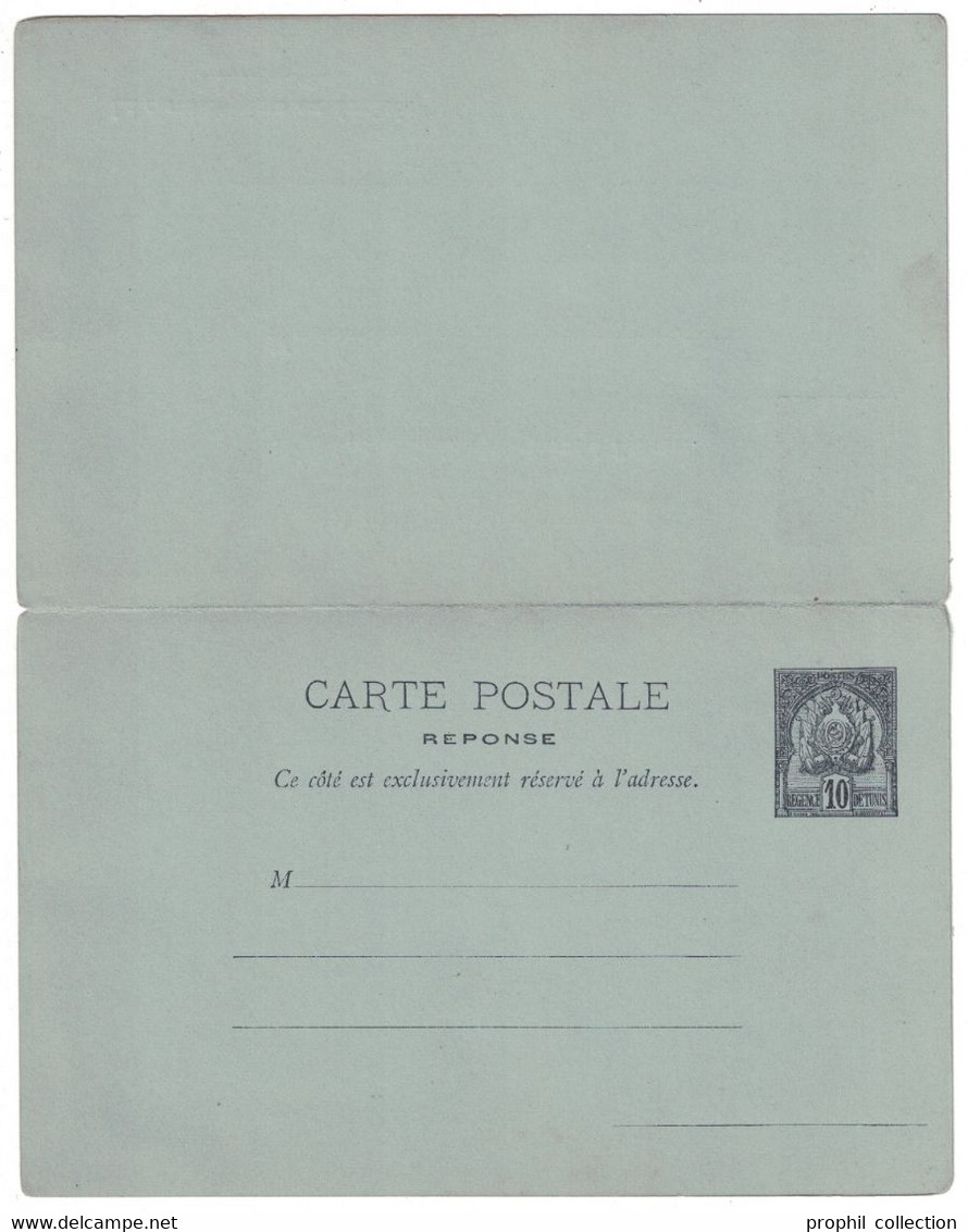 TUNISIE - CARTE POSTALE ENTIER POSTAL NEUF (VOIR DOS) AVEC RÉPONSE PAYÉE à 10c Au TYPE ARMOIRIES - Briefe U. Dokumente