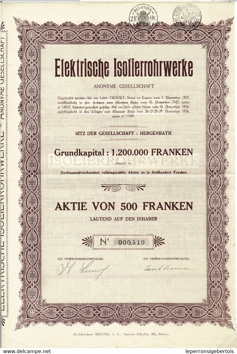 Titre Ancien - Elektrische Isolierrohrwerke - Anyme Gesellschaft - Titre De 1936 - N° 000.510 - - Electricidad & Gas