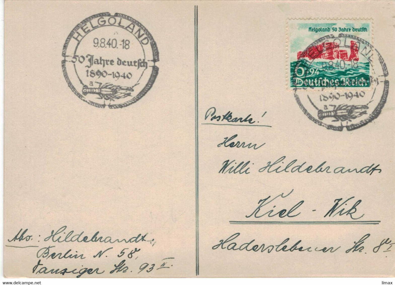 Helgoland 9.8.1940 50 Jahre Deutsch - Lobster Hummer Languste - Ersttag - Covers & Documents