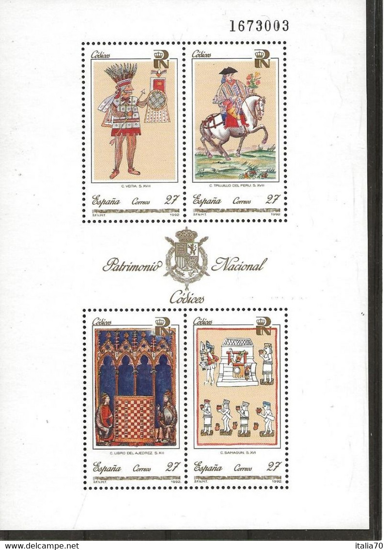 ESPAÑA CÓDICES 3236 H.B. (4V) 1992   EDIFIL NUEVO - Blocks & Sheetlets & Panes