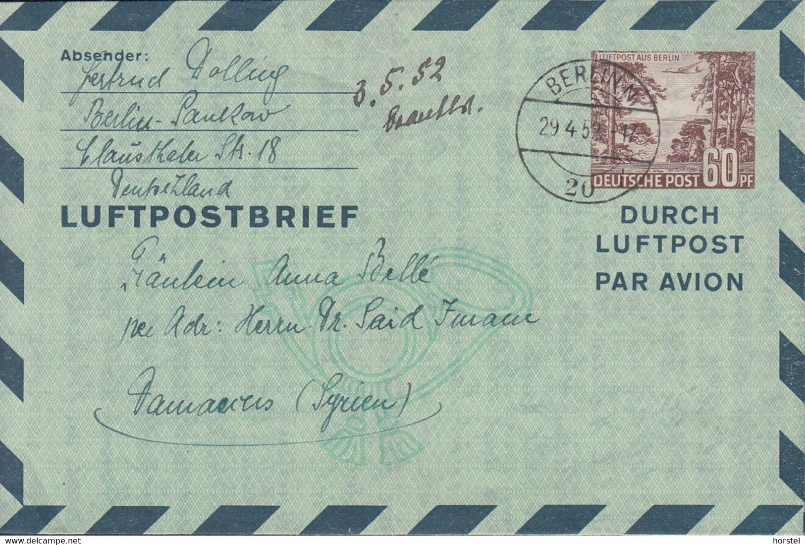 Deutschland Ganzsache LF3 Luftpost Aus Berlin - Luftpostbrief - Private Covers - Used