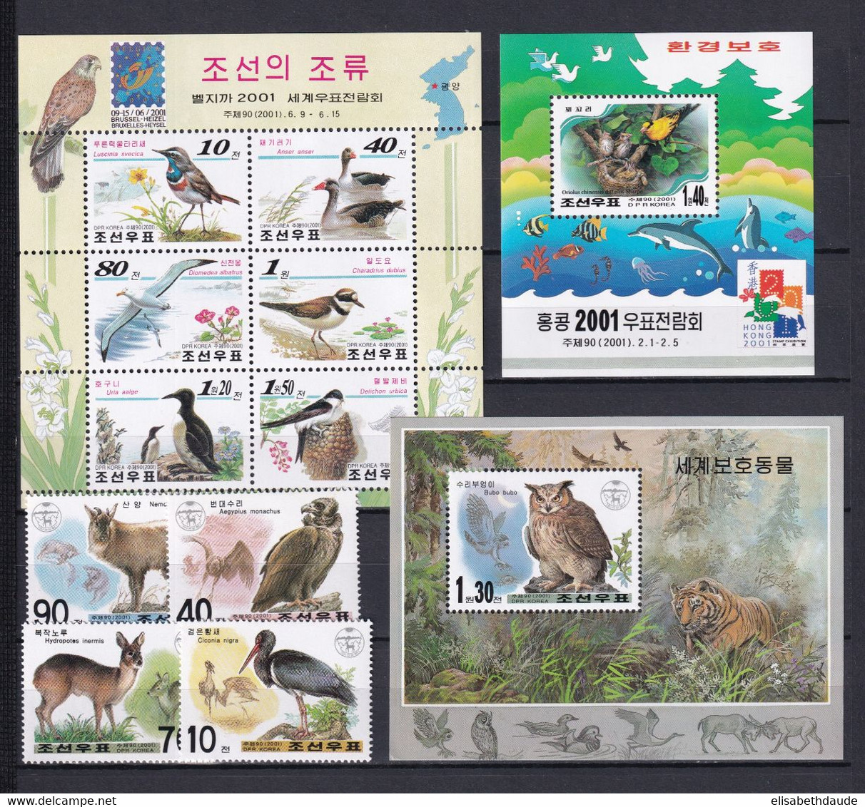 KOREA - FAUNE / OISEAUX / BIRDS - 2001 - SERIE YVERT N° 3092/3097 + 3117/21 + BLOCS 392 + 401 ** MNH - Korea (Noord)