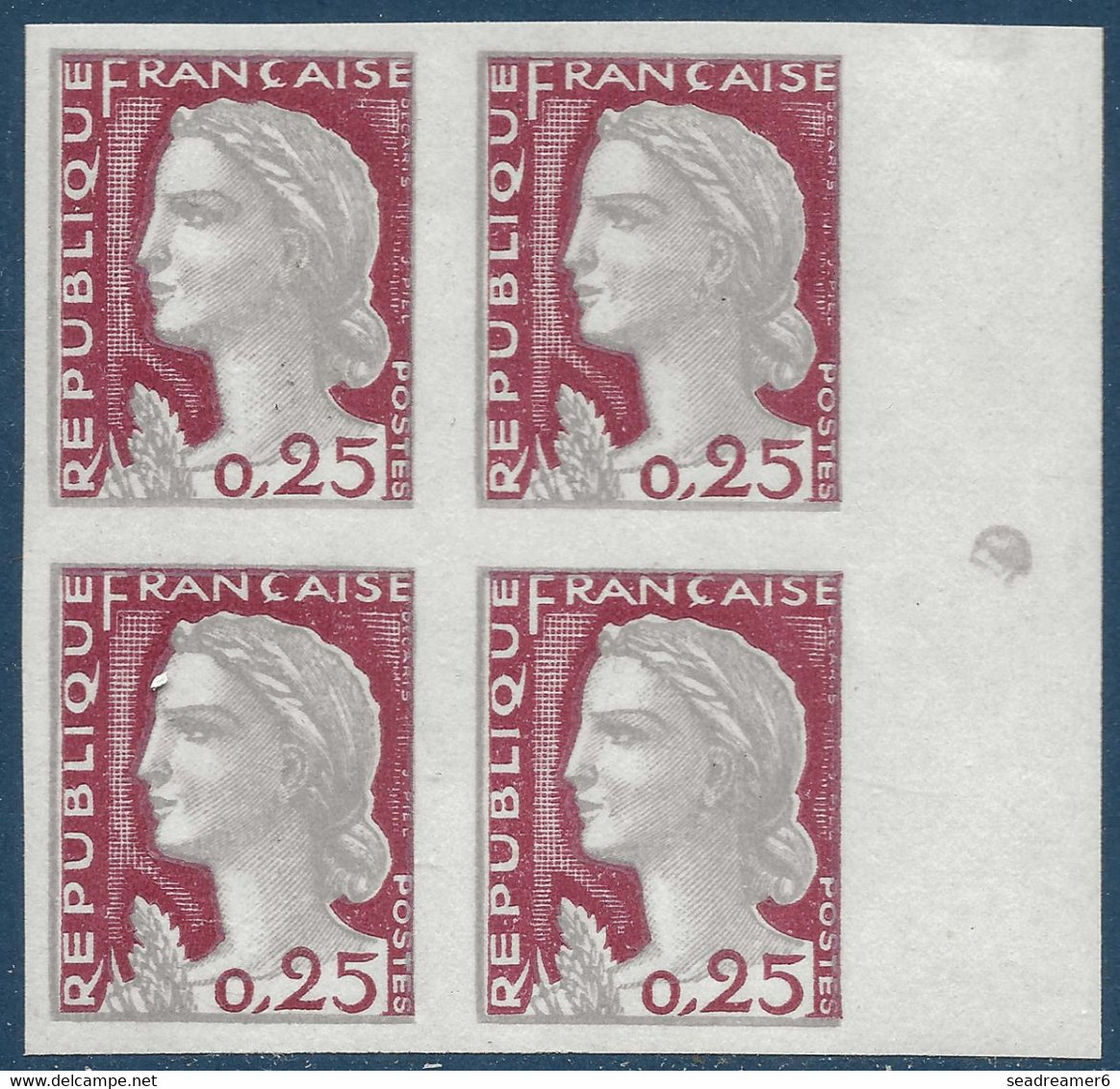 Marianne De Decaris N°1263** Bloc De 4 Non Dentelé BDFeuille TTB - 1960 Marianne Of Decaris