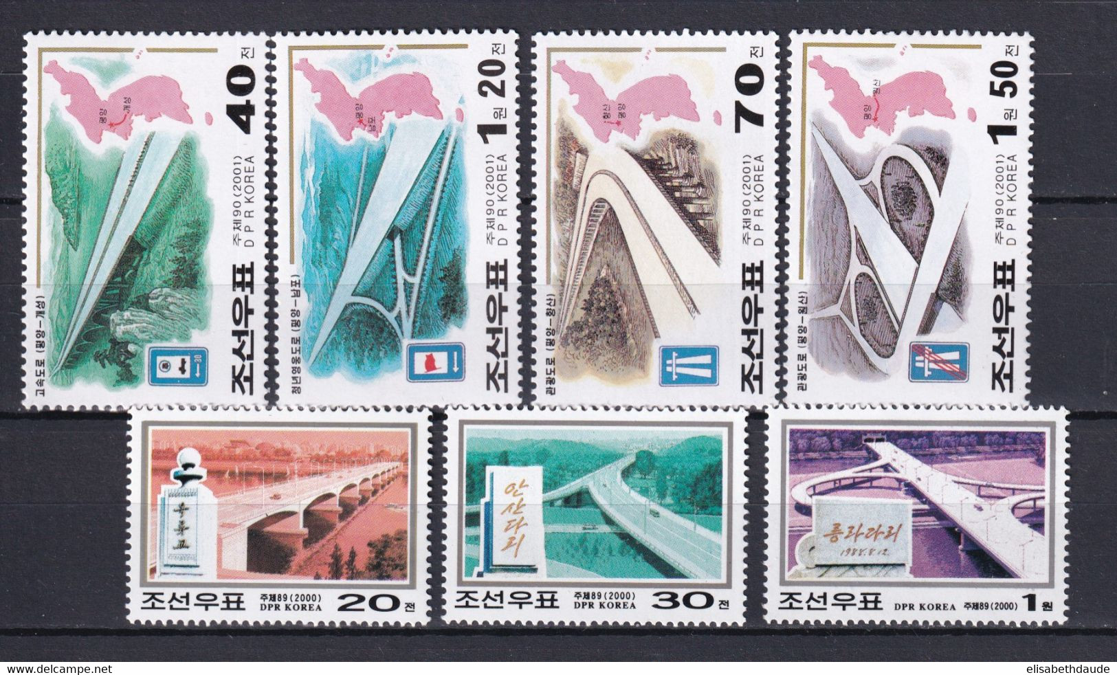 KOREA - PONTS - 2000/2001 - SERIES YVERT N° 2984/2986 + 3083/3086 ** MNH - Korea (Noord)