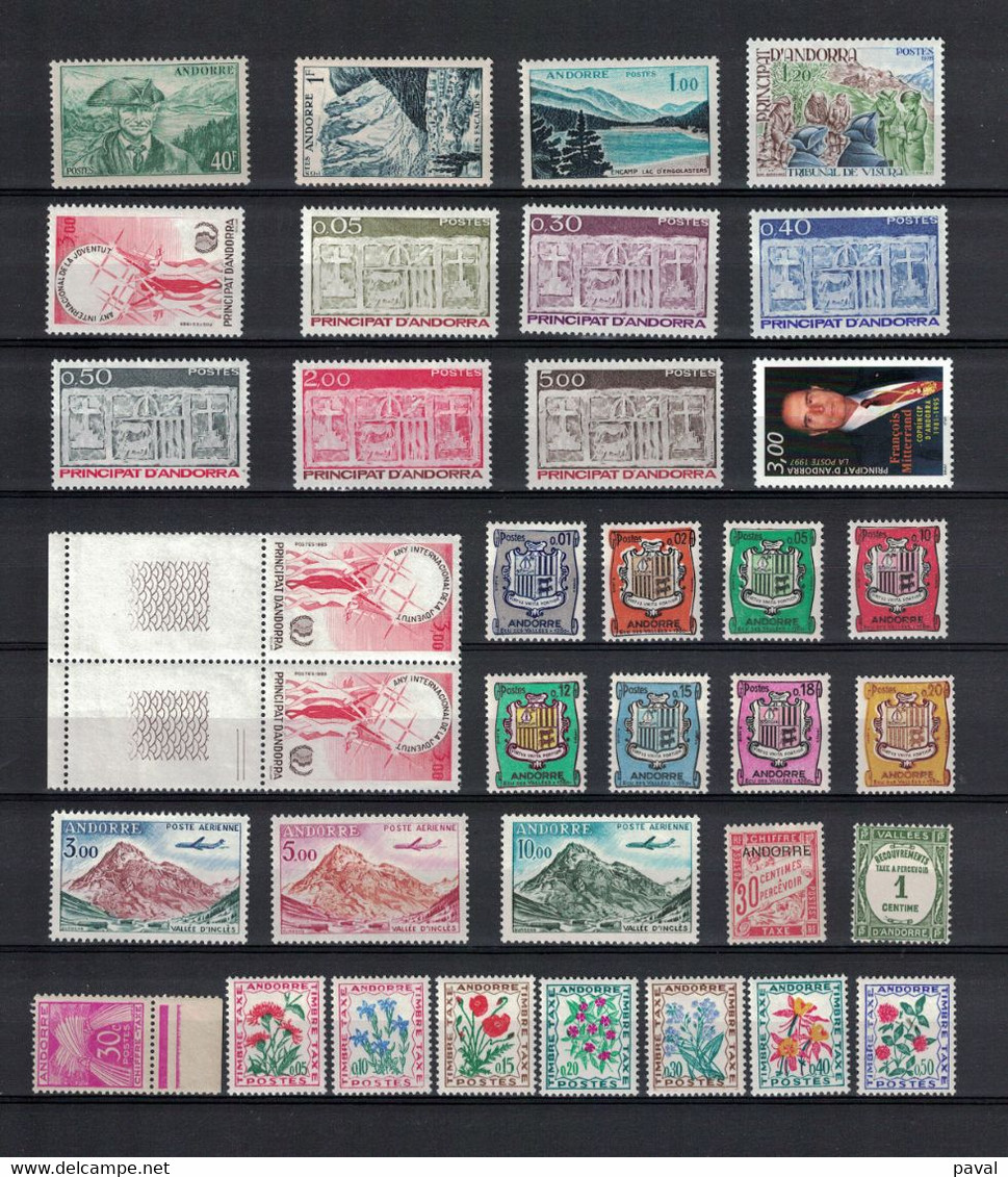 COTE 50€, LOT DE 35 TIMBRES NEUFS** MNH, ANDORRE. - Collections