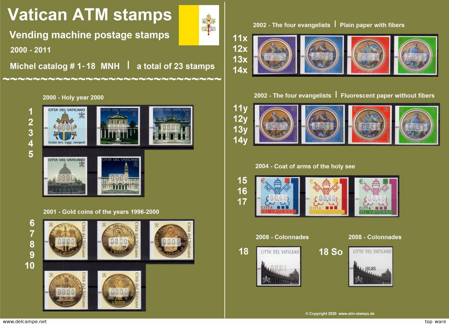 2000 Vaticano Vatikan ATM Stamps 1-18 Complete Collection / MNH / Frama Kiosk CVP Automatenmarken Automatici Etiquetas - Sammlungen