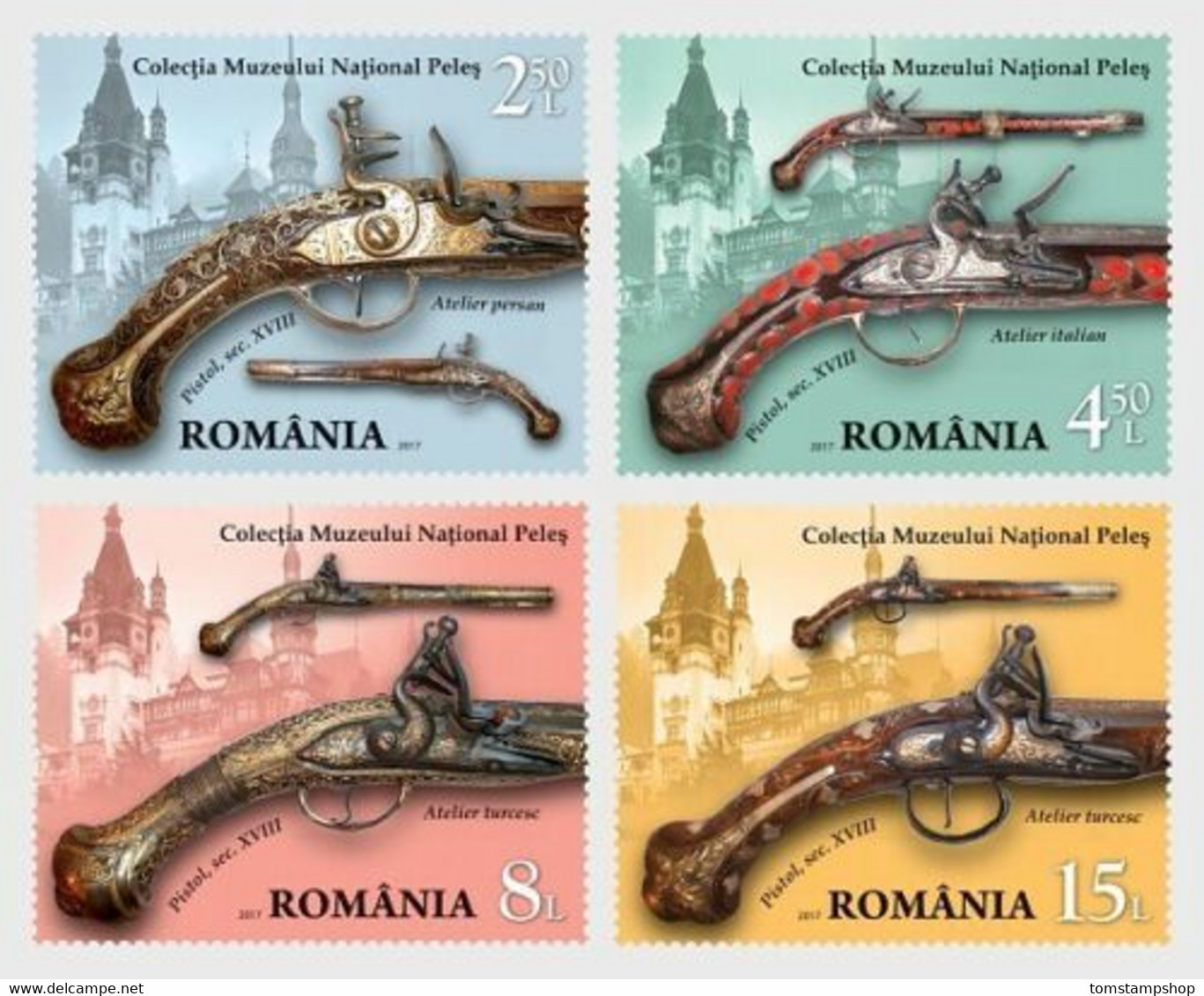 Romania 2017 Weapon's Ornaments Pistols Military Shooting Guns Museum Peles MNH - Militares